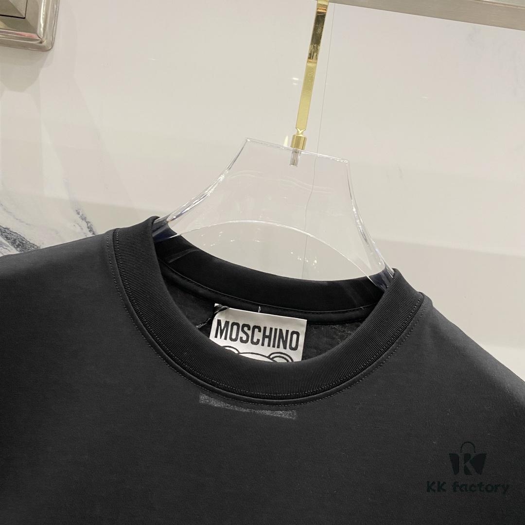 MOSCHINO 260g Crew Neck Short Sleeve T-Shirt with Cute Gray Bear and Letter Logo Print