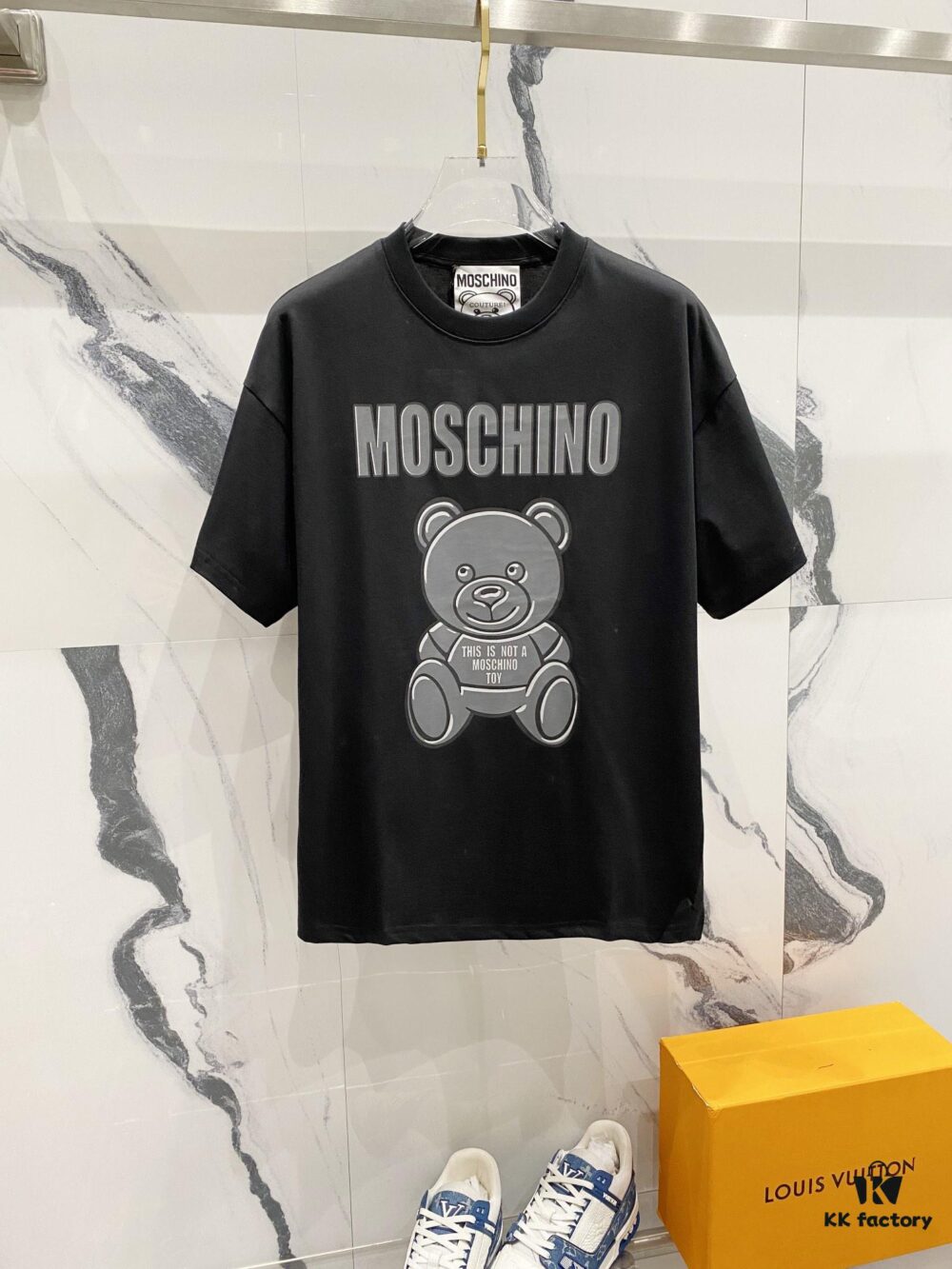 MOSCHINO 260g Crew Neck Short Sleeve T-Shirt with Cute Bear and Letter Logo Print