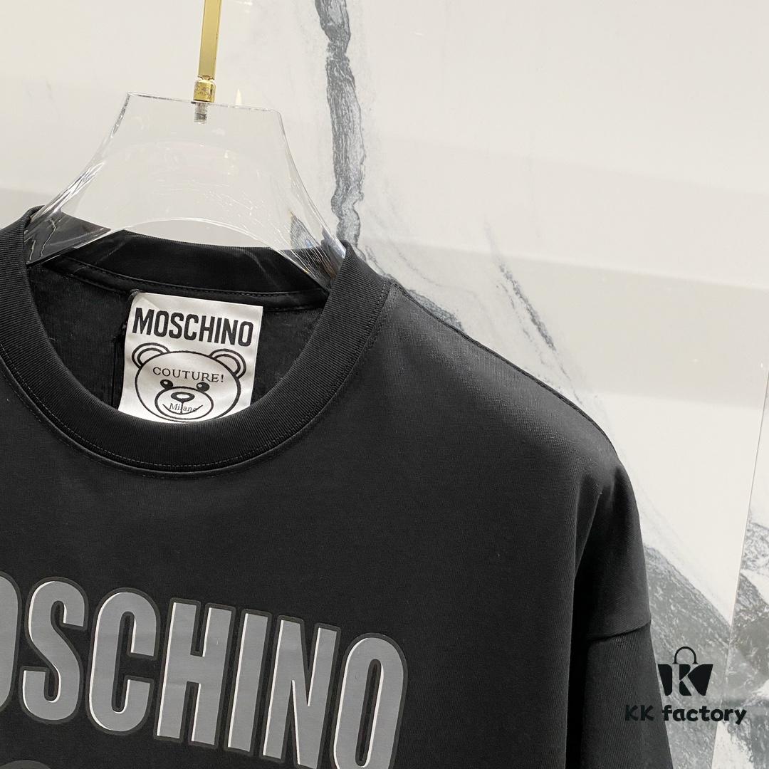 MOSCHINO 260g Crew Neck Short Sleeve T-Shirt with Cute Bear and Letter Logo Print