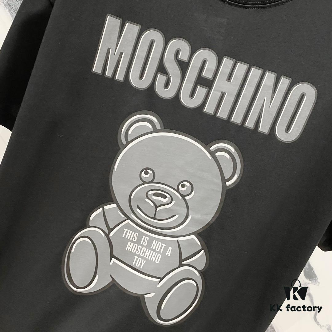 MOSCHINO 260g Crew Neck Short Sleeve T-Shirt with Cute Bear and Letter Logo Print