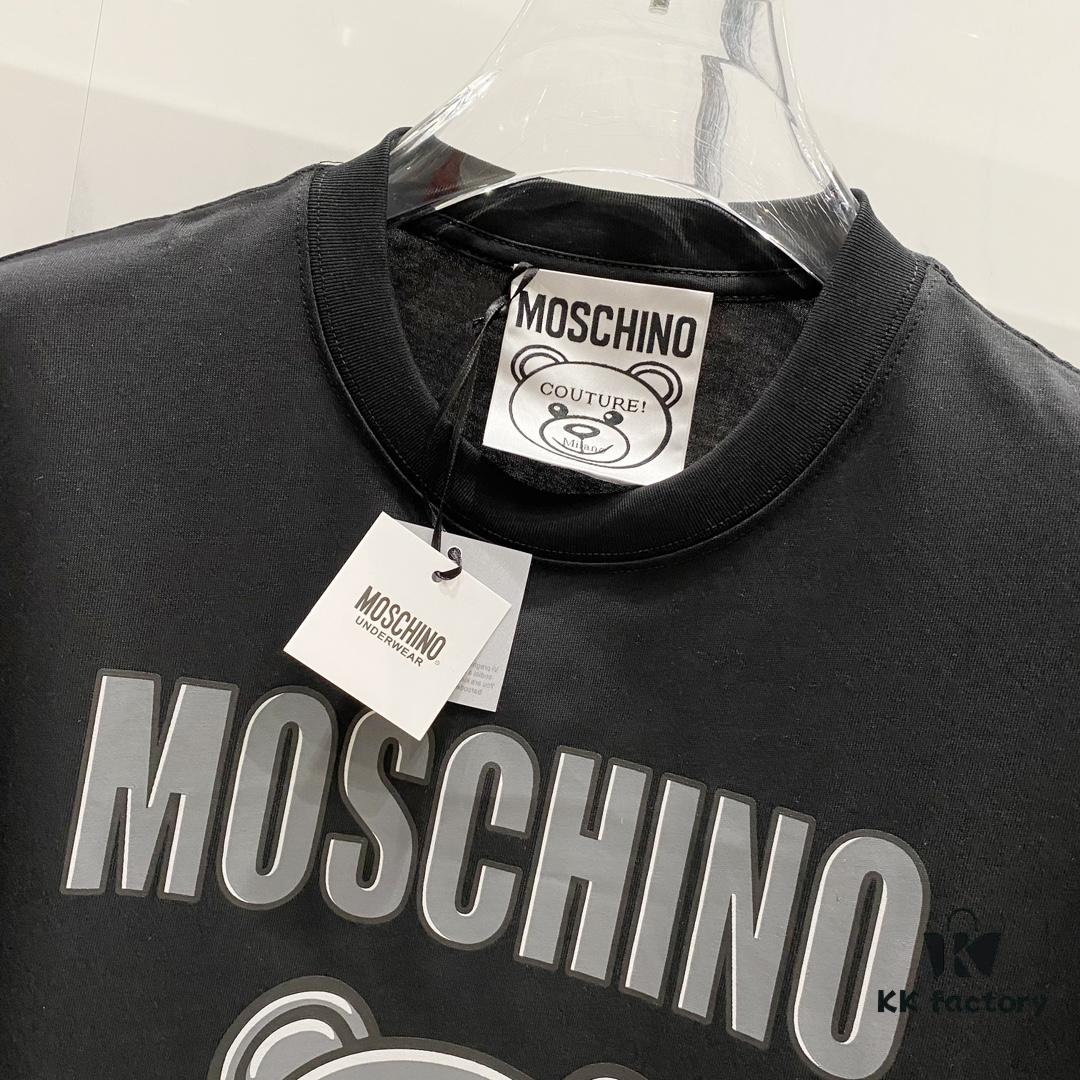 MOSCHINO 260g Crew Neck Short Sleeve T-Shirt with Cute Bear and Letter Logo Print