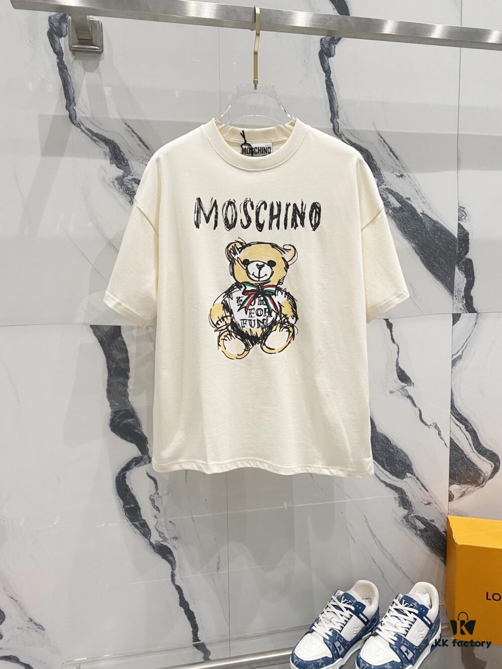 MOSCHINO Crew Neck Short Sleeve T-Shirt 260g with Brand Logo and Teddy Bear Print