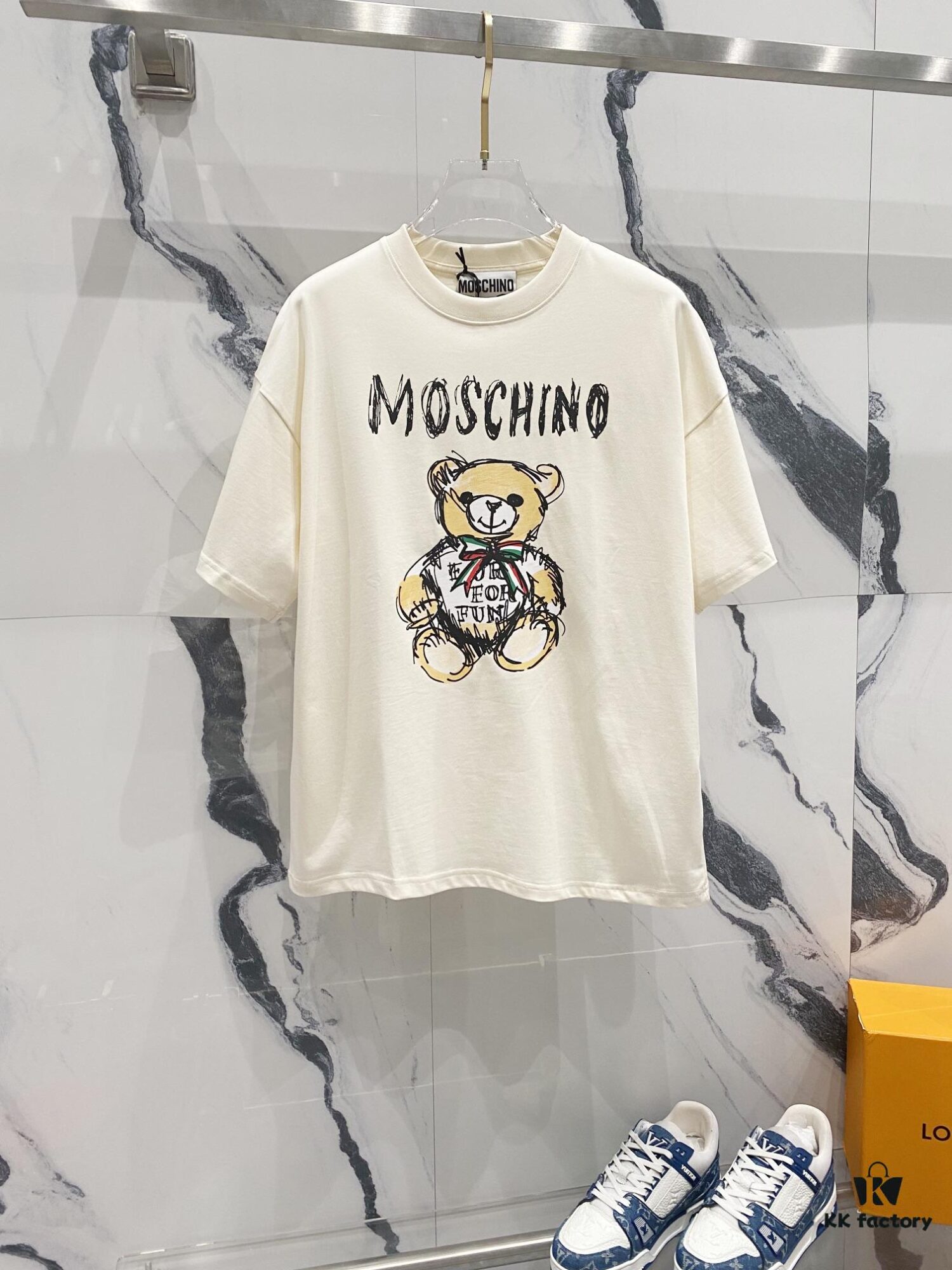 MOSCHINO Crew Neck Short Sleeve T-Shirt 260g with Brand Logo and Teddy Bear Print