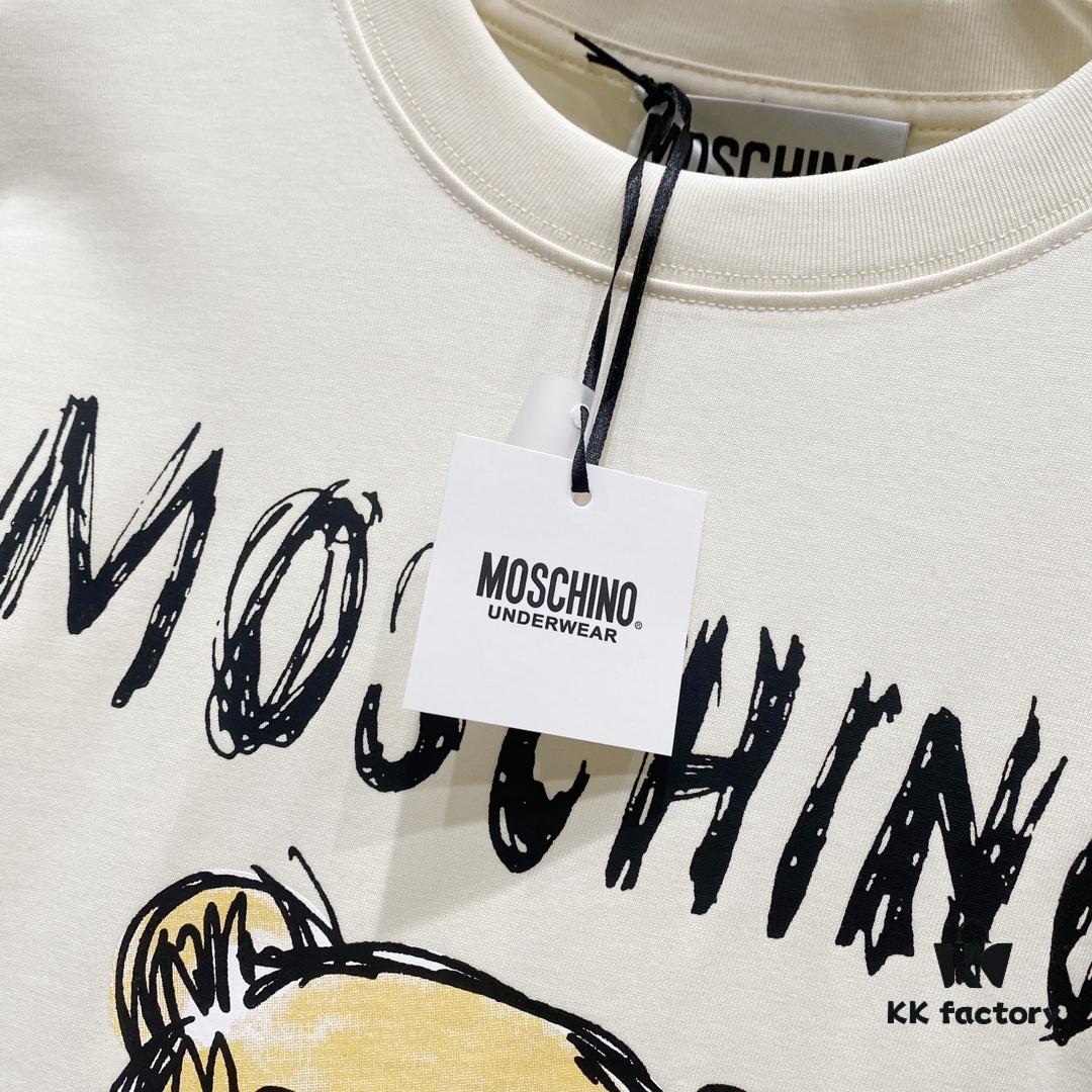MOSCHINO Crew Neck Short Sleeve T-Shirt 260g with Brand Logo and Teddy Bear Print