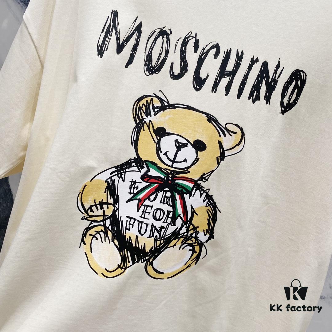 MOSCHINO Crew Neck Short Sleeve T-Shirt 260g with Brand Logo and Teddy Bear Print