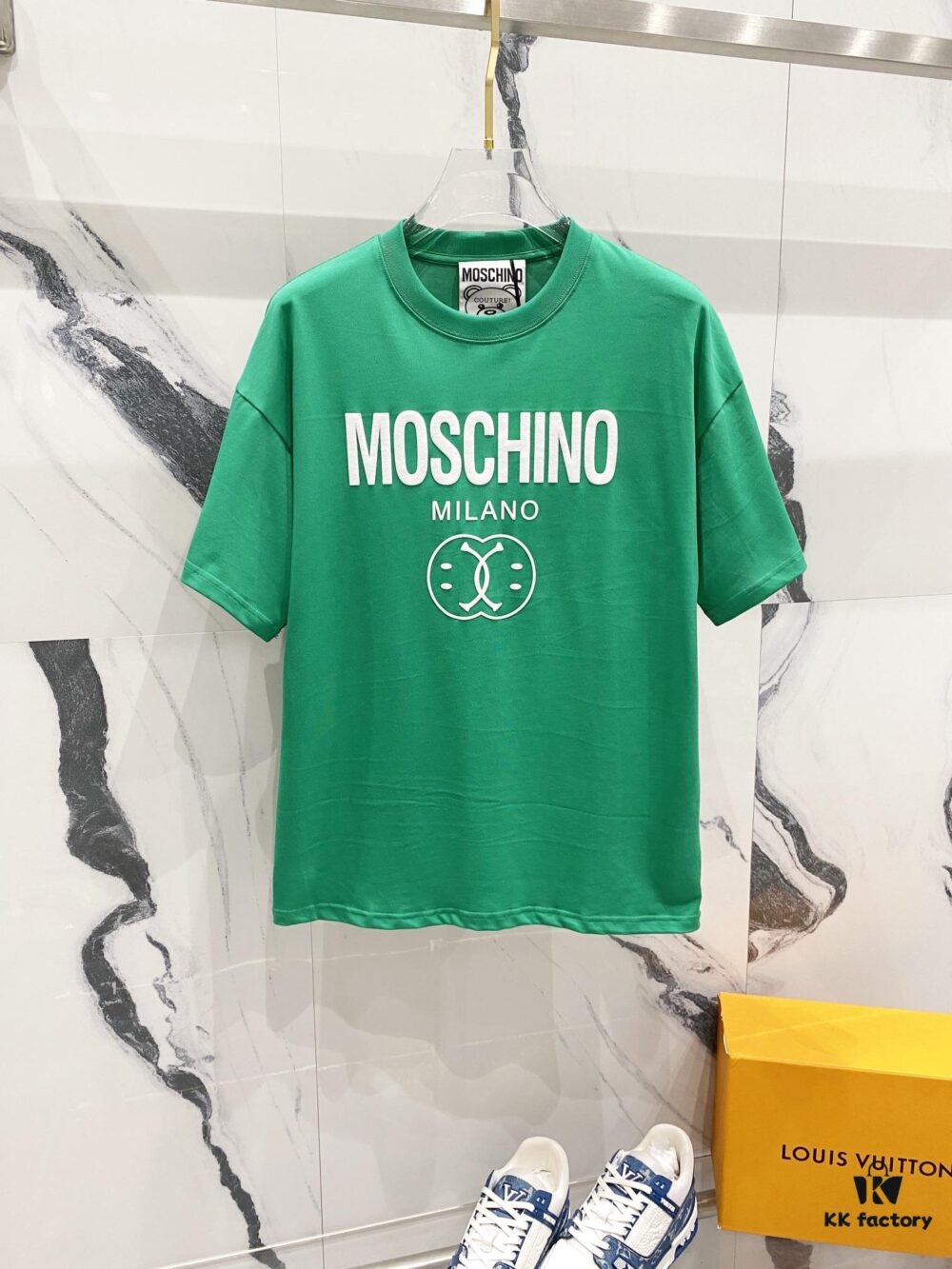 MOSCHINO 260g Crew Neck Short Sleeve T-Shirt with Classic Brand Logo Puff Print