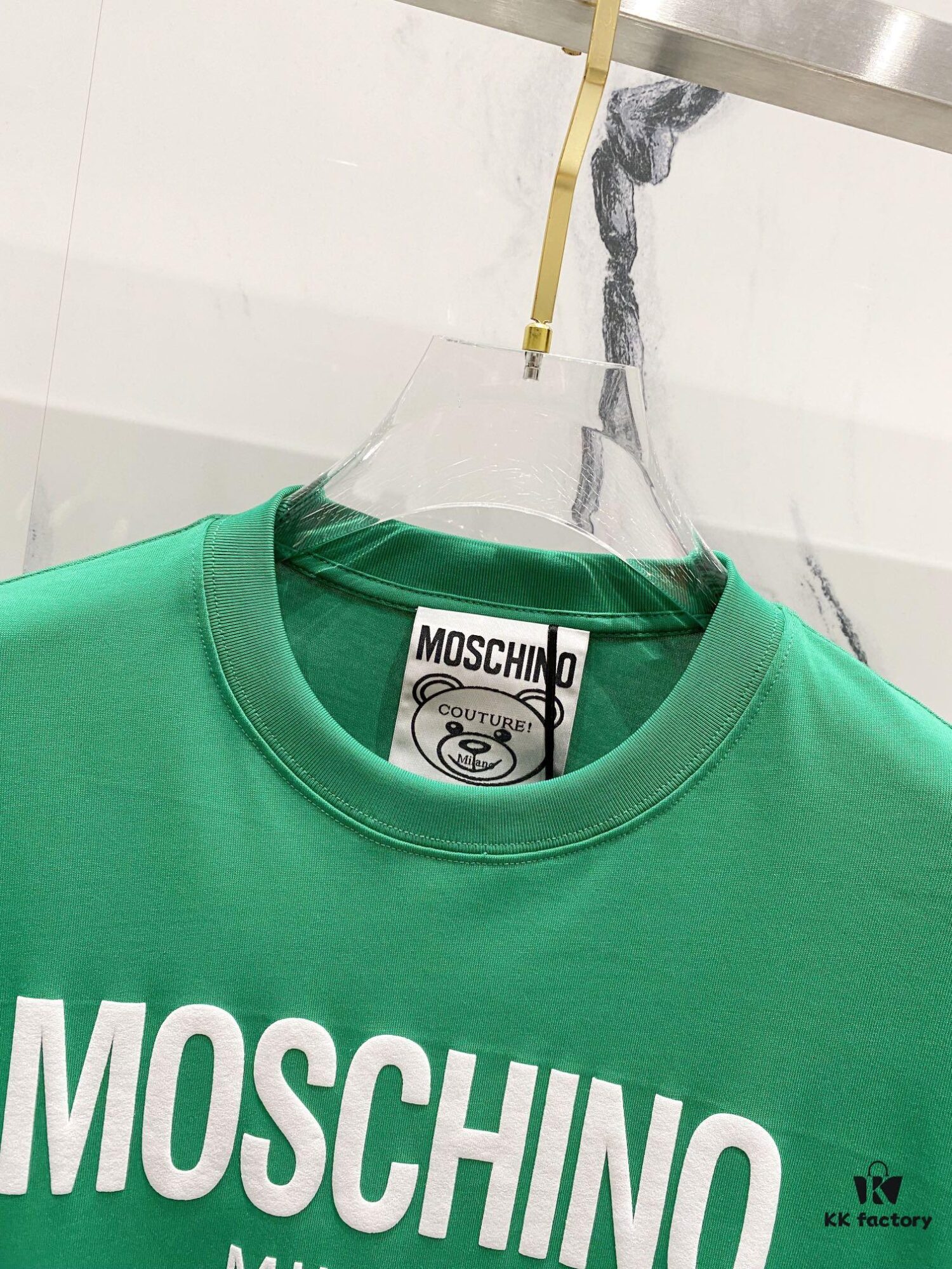 MOSCHINO 260g Crew Neck Short Sleeve T-Shirt with Classic Brand Logo Puff Print