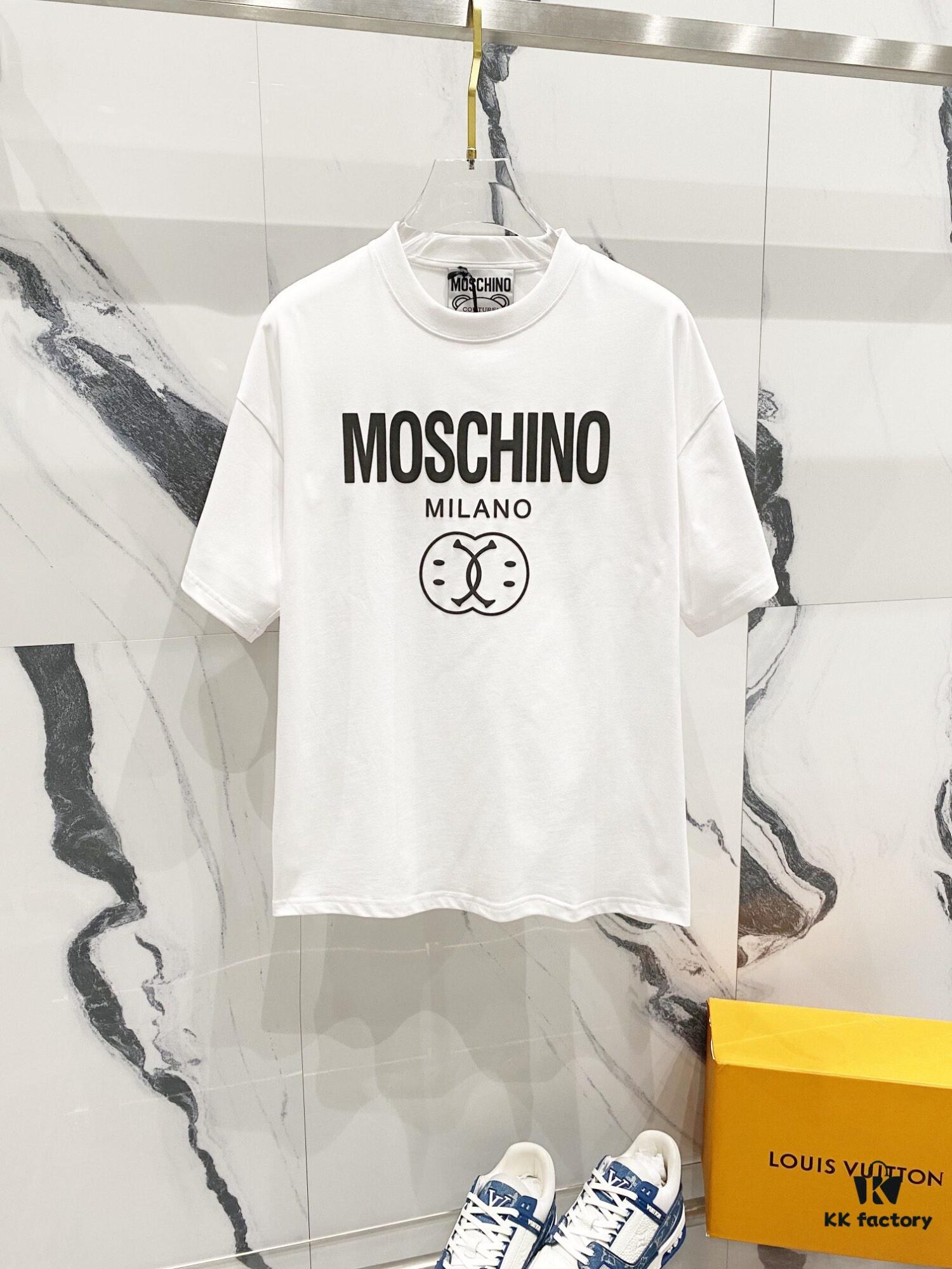 MOSCHINO 260g Crew Neck Short Sleeve T-Shirt with Classic Brand Letter Foil Logo