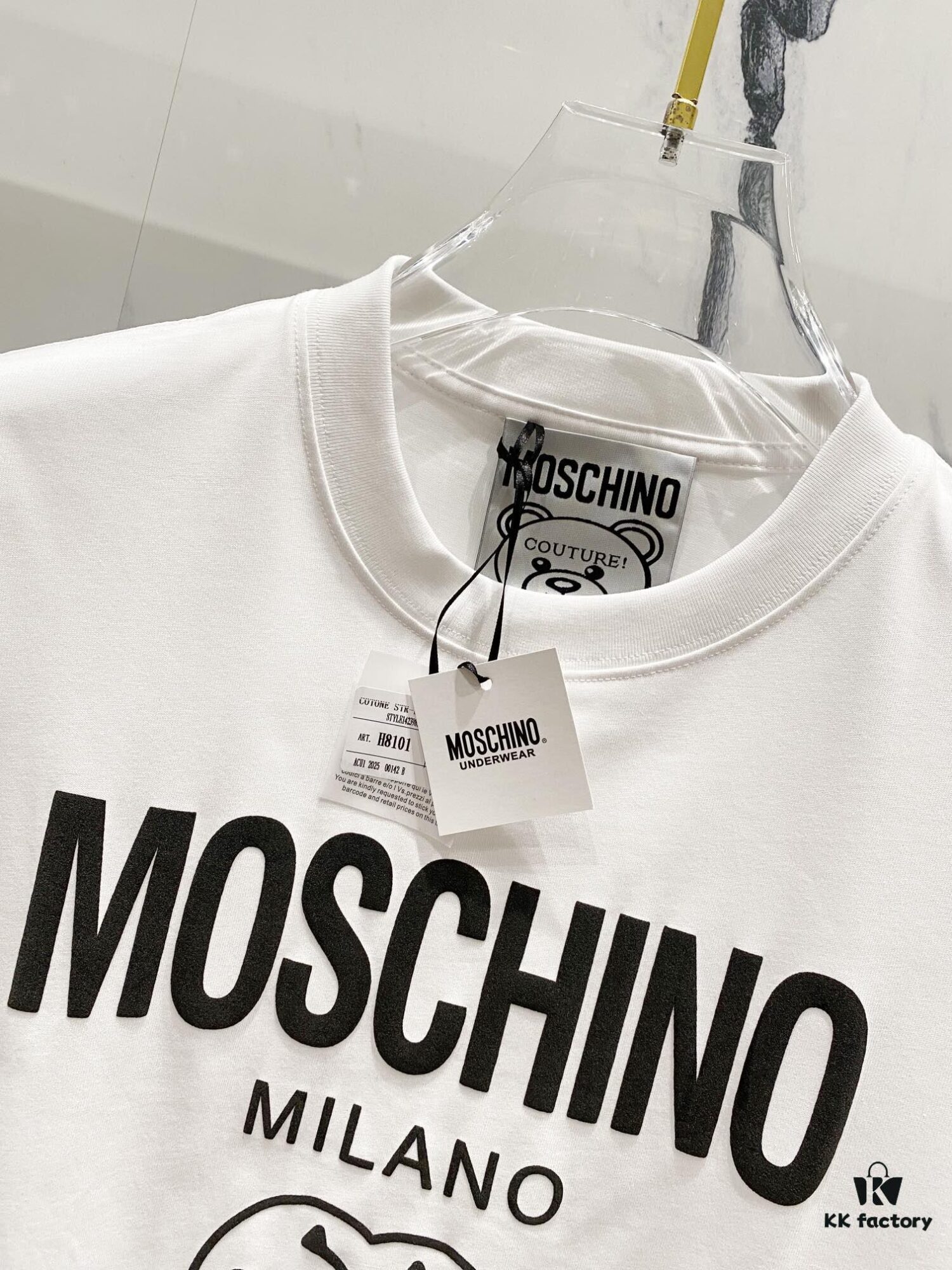 MOSCHINO 260g Crew Neck Short Sleeve T-Shirt with Classic Brand Letter Foil Logo