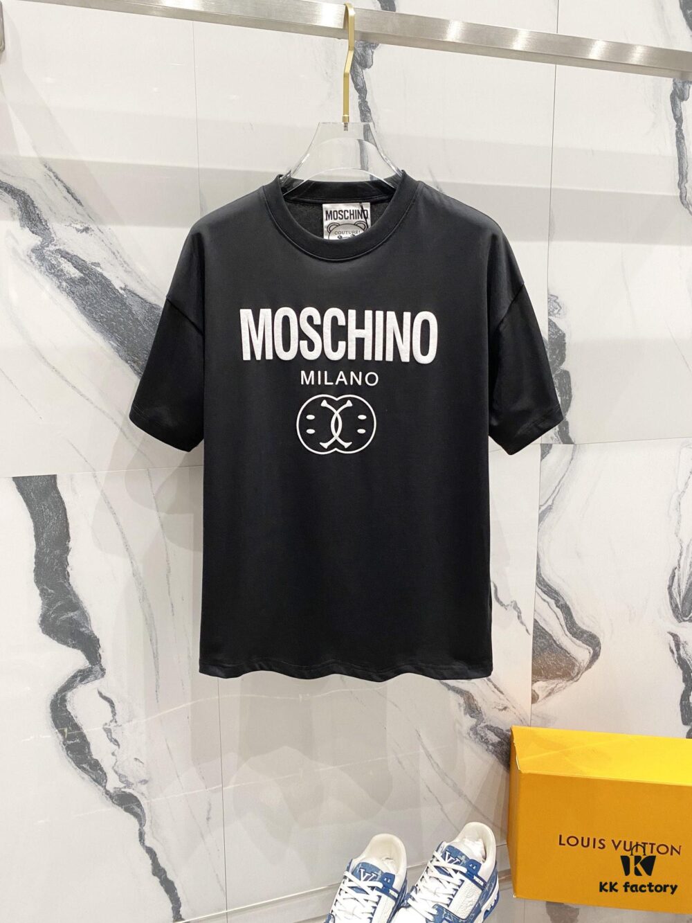 MOSCHINO 260g Crew Neck Short Sleeve T-Shirt with Classic Brand Logo Foil Print