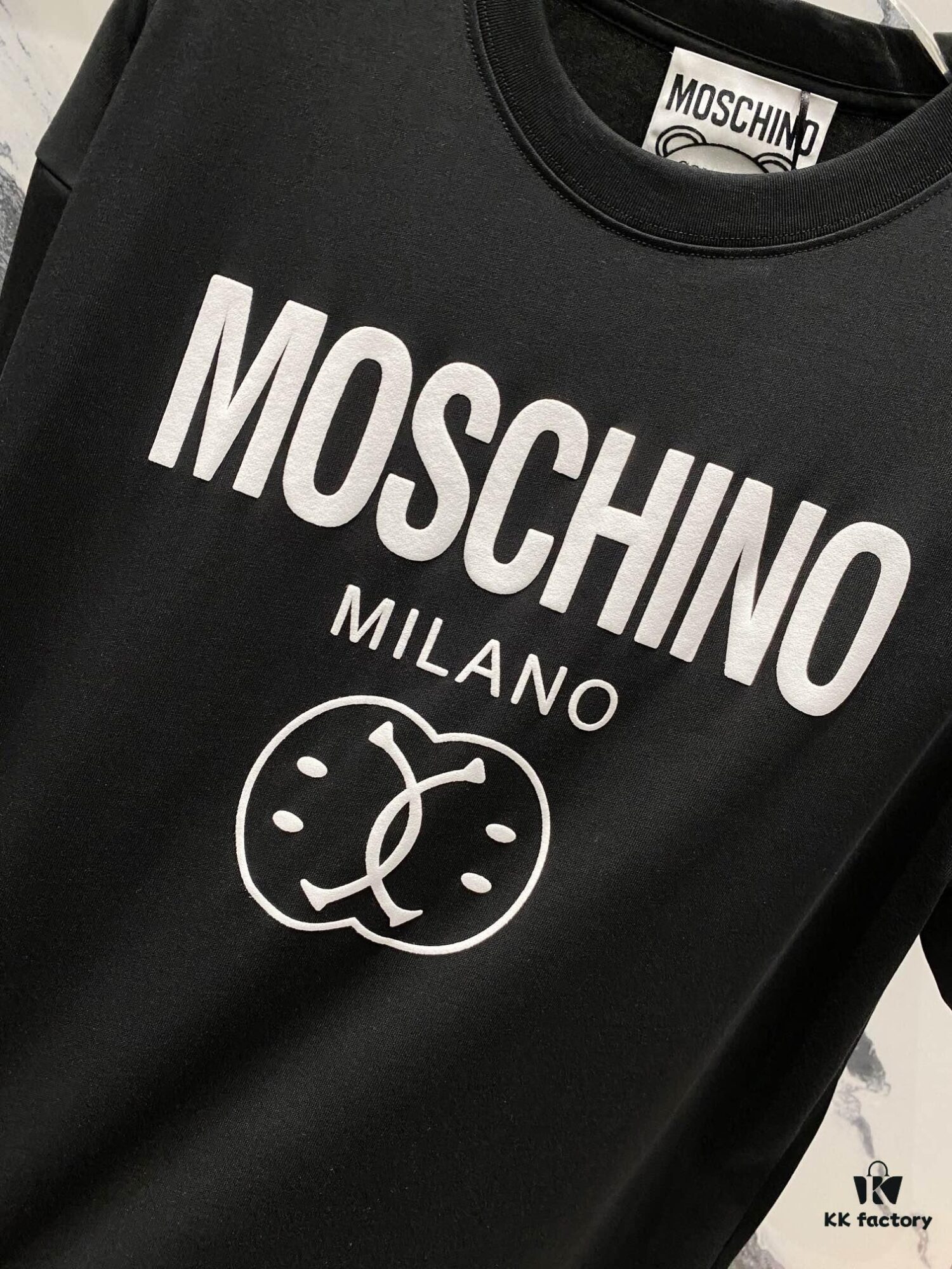 MOSCHINO 260g Crew Neck Short Sleeve T-Shirt with Classic Brand Logo Foil Print