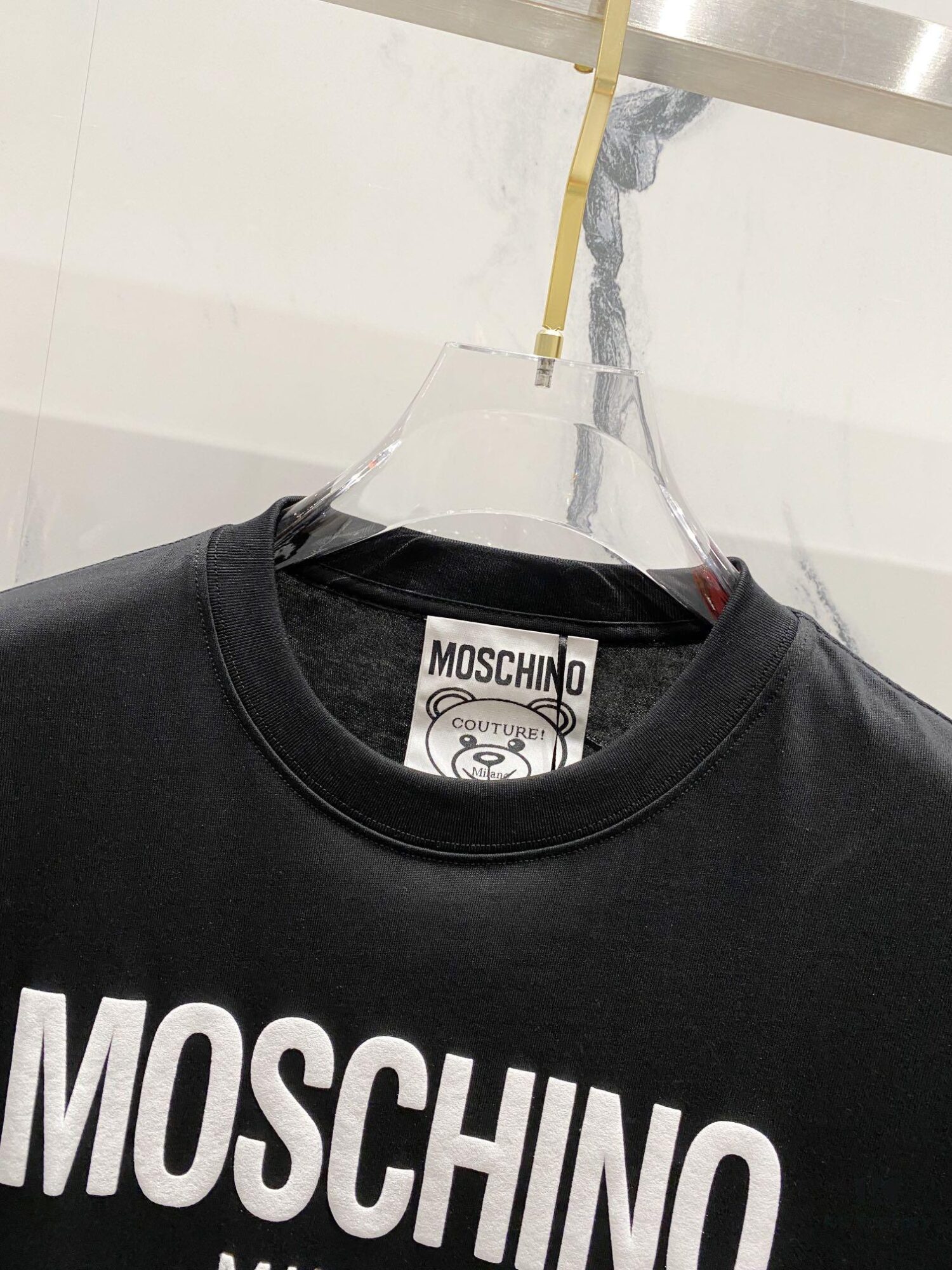 MOSCHINO 260g Crew Neck Short Sleeve T-Shirt with Classic Brand Logo Foil Print