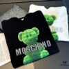 MOSCHINO – 2024 New Autumn/Winter 420g Hoodie with Cartoon Bear and Classic Letter Rhinestone Print, Elegant Drape Design, Unisex Style