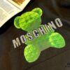MOSCHINO – 2024 New Autumn/Winter 420g Hoodie with Cartoon Bear and Classic Letter Rhinestone Print, Elegant Drape Design, Unisex Style