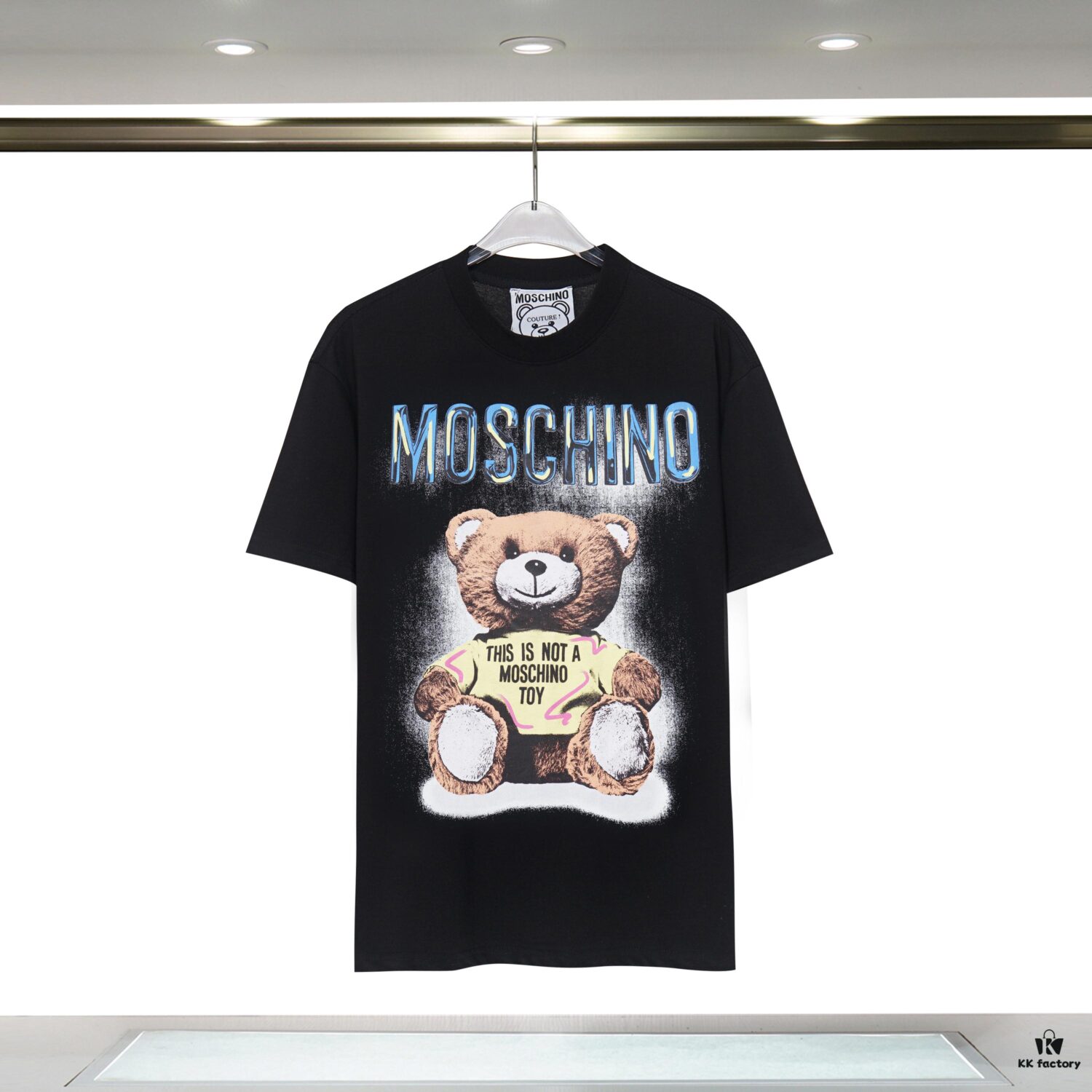 Q611# ♈️ Premium Combed Double-Yarn MOSCHINO 23 Lunar Rabbit Limited Edition Short Sleeve T-Shirt, 230g Double-Ply 32s 100% Cotton Fabric, Direct-to-Garment Digital Print, Unisex Design, Colors: Black, White