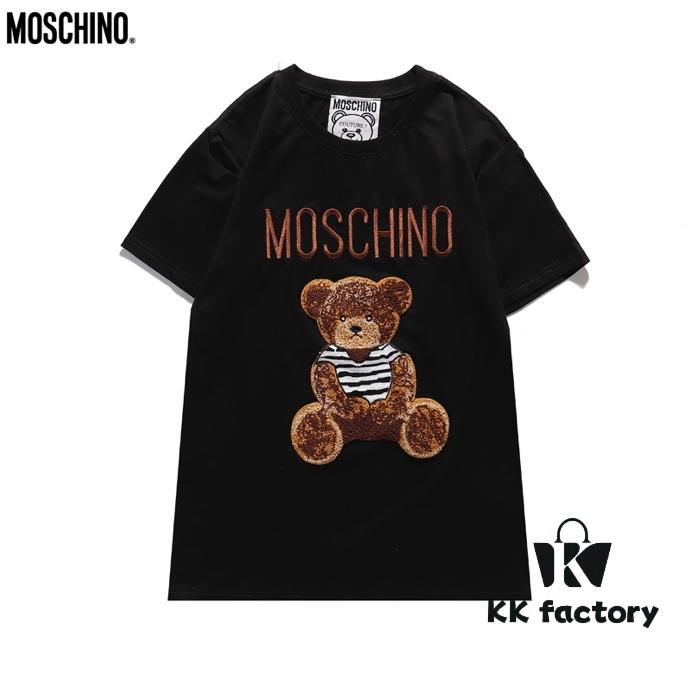 MoS 2021 Spring New Arrival Short Sleeve T-Shirt with Flocked Bear 🐻 and Embroidered Letter Logo Unisex Black and White S-XXL