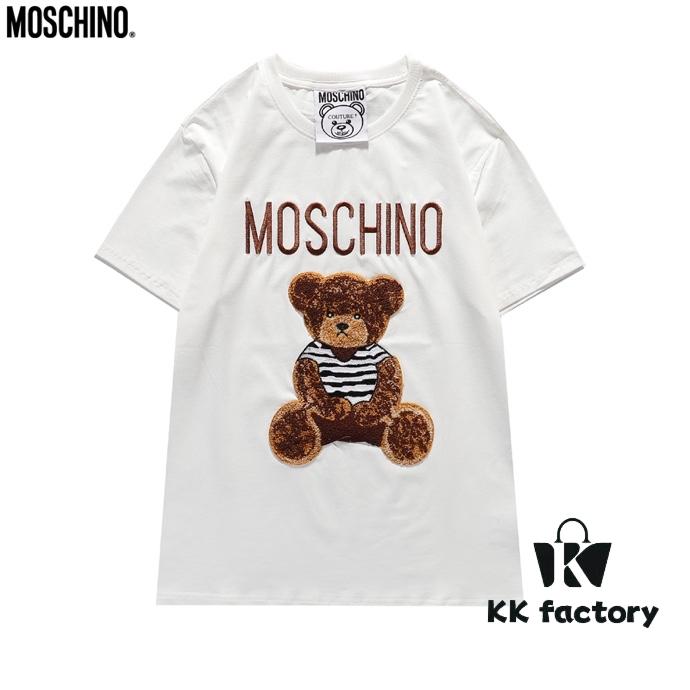 MoS 2021 Spring New Arrival Short Sleeve T-Shirt with Flocked Bear 🐻 and Embroidered Letter Logo Unisex Black and White S-XXL