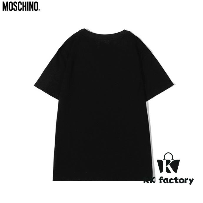 MoS 2021 Spring New Arrival Short Sleeve T-Shirt with Flocked Bear 🐻 and Embroidered Letter Logo Unisex Black and White S-XXL