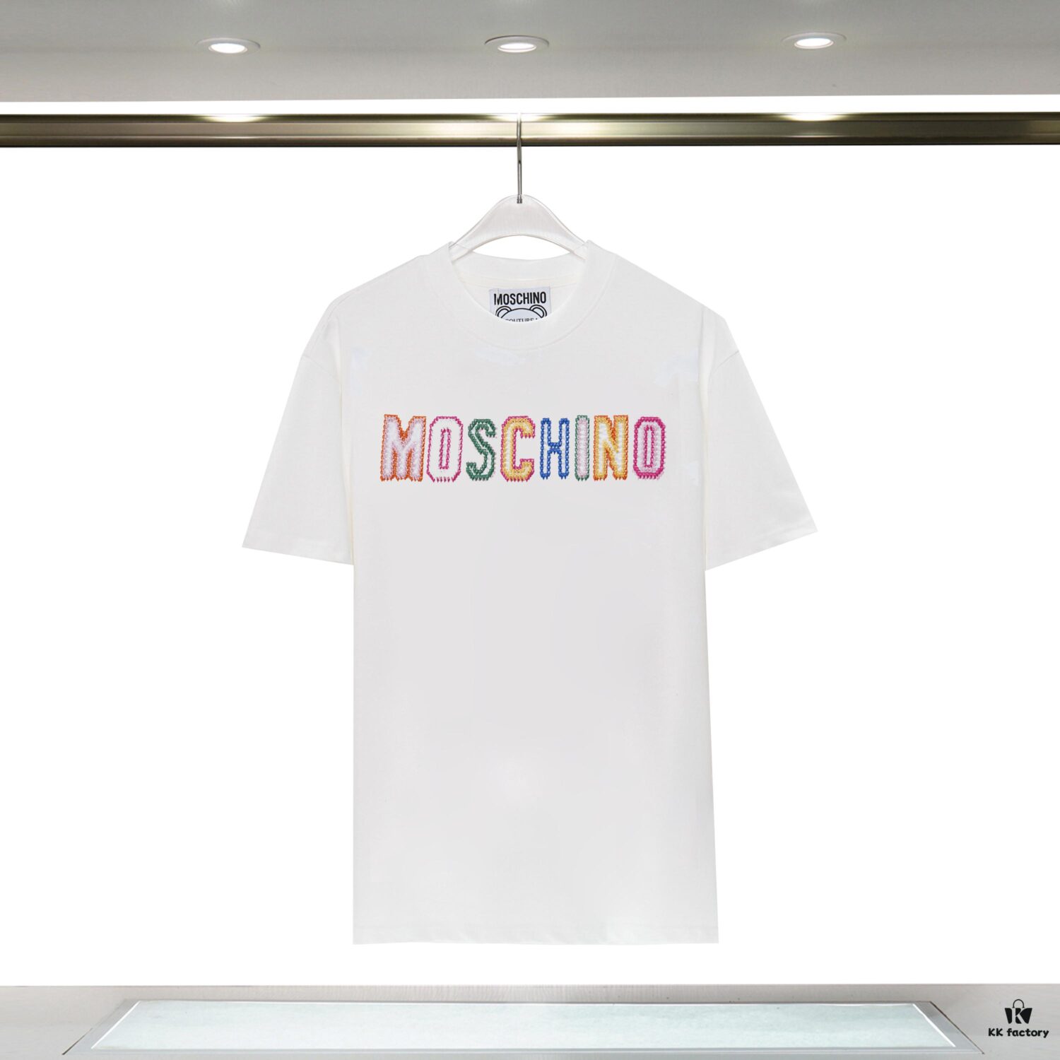 Q628#♈️ Fine Cotton Double-Yarn MOSCHINO New Short Sleeve T-Shirt, 230g Double-Ply 32s Pure Cotton Fabric with Special Machine Embroidery, Unisex Design