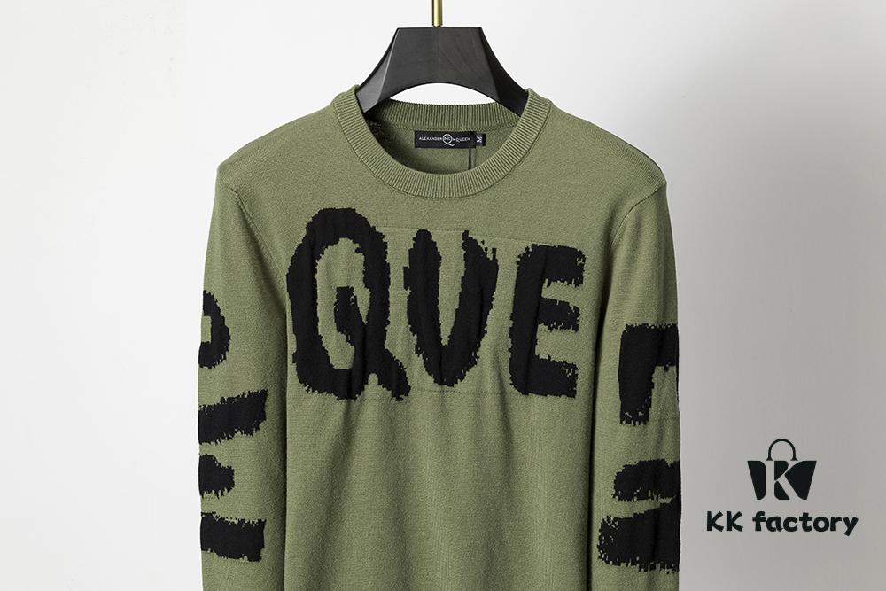 Winter New Round Neck Pullover Sweater 3066# - Classic McQueen Letter Jacquard, Stylish, High-End and Elegant, Thickened Comfortable Warm Clothing in Military Green