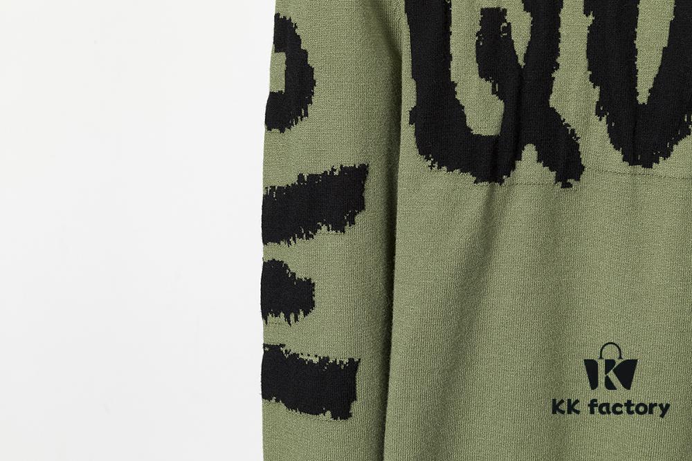 Winter New Round Neck Pullover Sweater 3066# - Classic McQueen Letter Jacquard, Stylish, High-End and Elegant, Thickened Comfortable Warm Clothing in Military Green