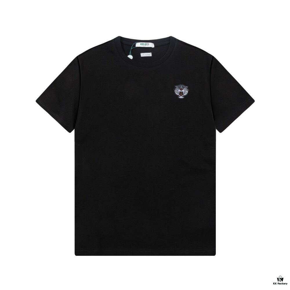 KEZNO ~ 2025 New Spring-Summer Collection Premium 270g Silk-Cotton Short Sleeve T-Shirt: Tiger Head Embroidered Badge (Embroidery Craft) Custom 3D Design Exuding a Refined, Mature and Elegant Style, Minimalist and Classic Logo – The Perfect Choice for Spring and Summer Wear!