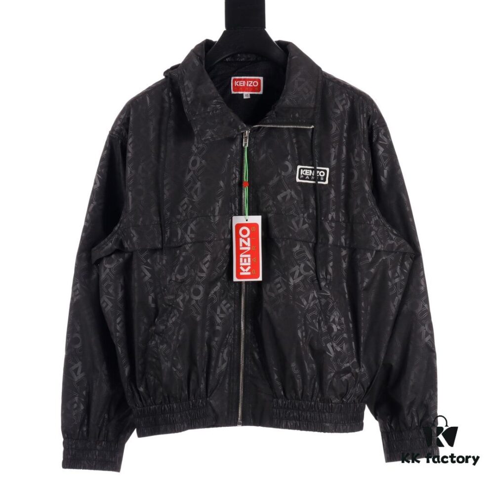 KENZO Takada KZ Windbreaker Series All-Over Letter Print Hidden Hood Zip-Up Jacket