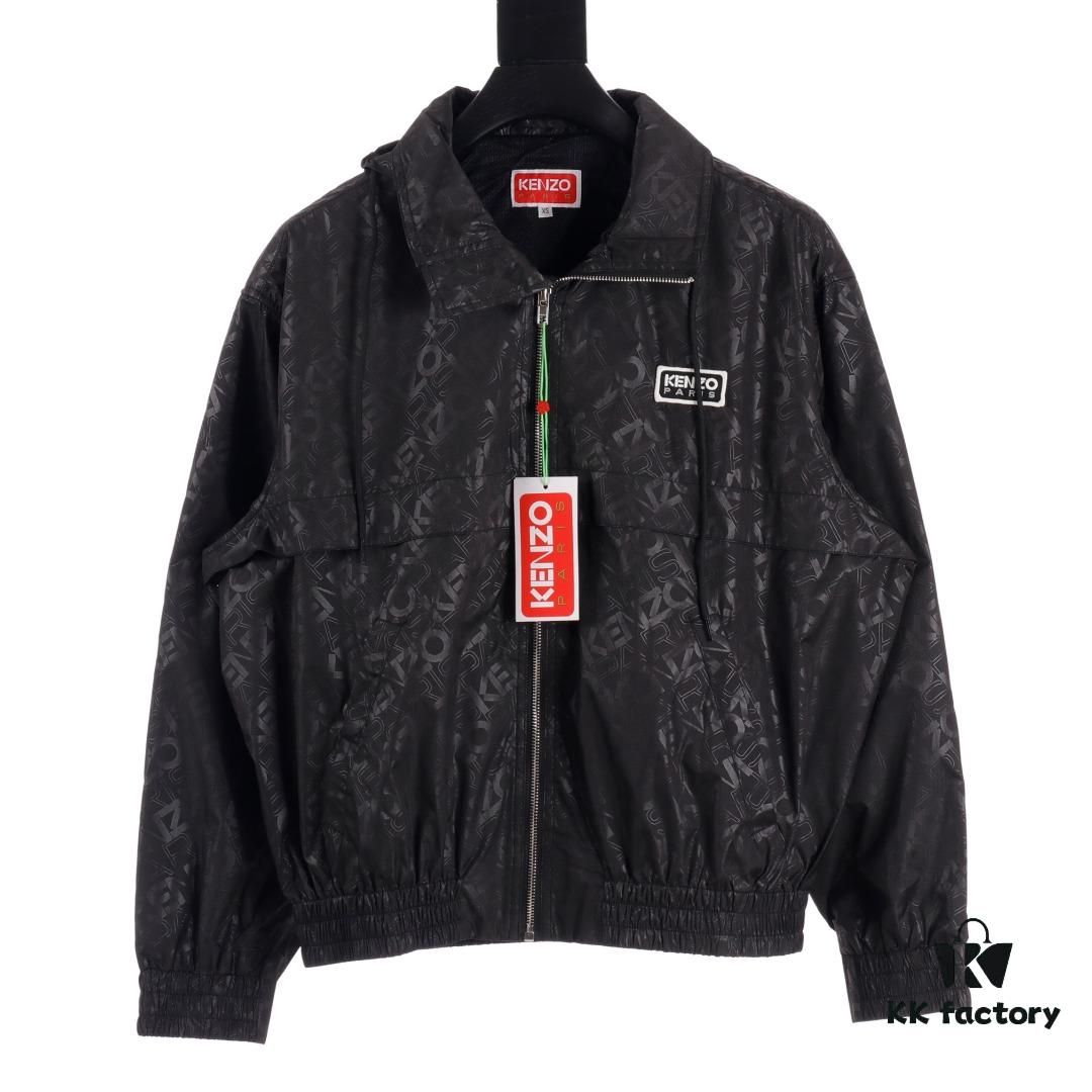 KENZO Takada KZ Windbreaker Series All-Over Letter Print Hidden Hood Zip-Up Jacket