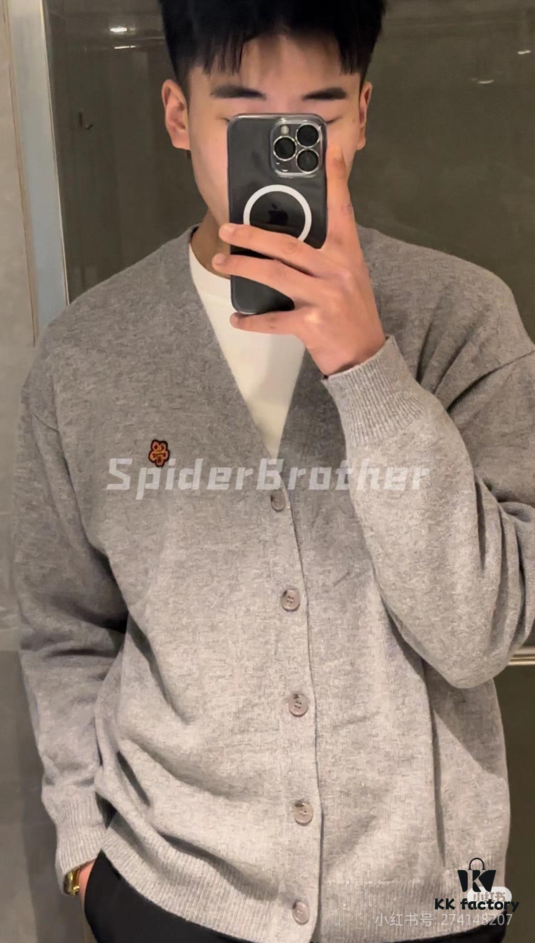 KENZO Classic V-Neck Embroidered Logo Unisex Knit Cardigan - Begonia Flower Design