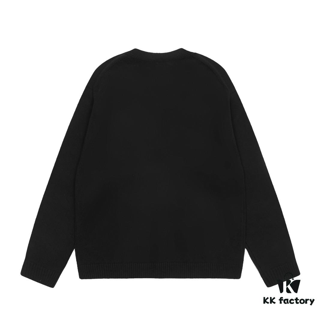 KENZO Begonia Flower V-Neck Solid Color Embroidered Logo Unisex Knit Cardigan