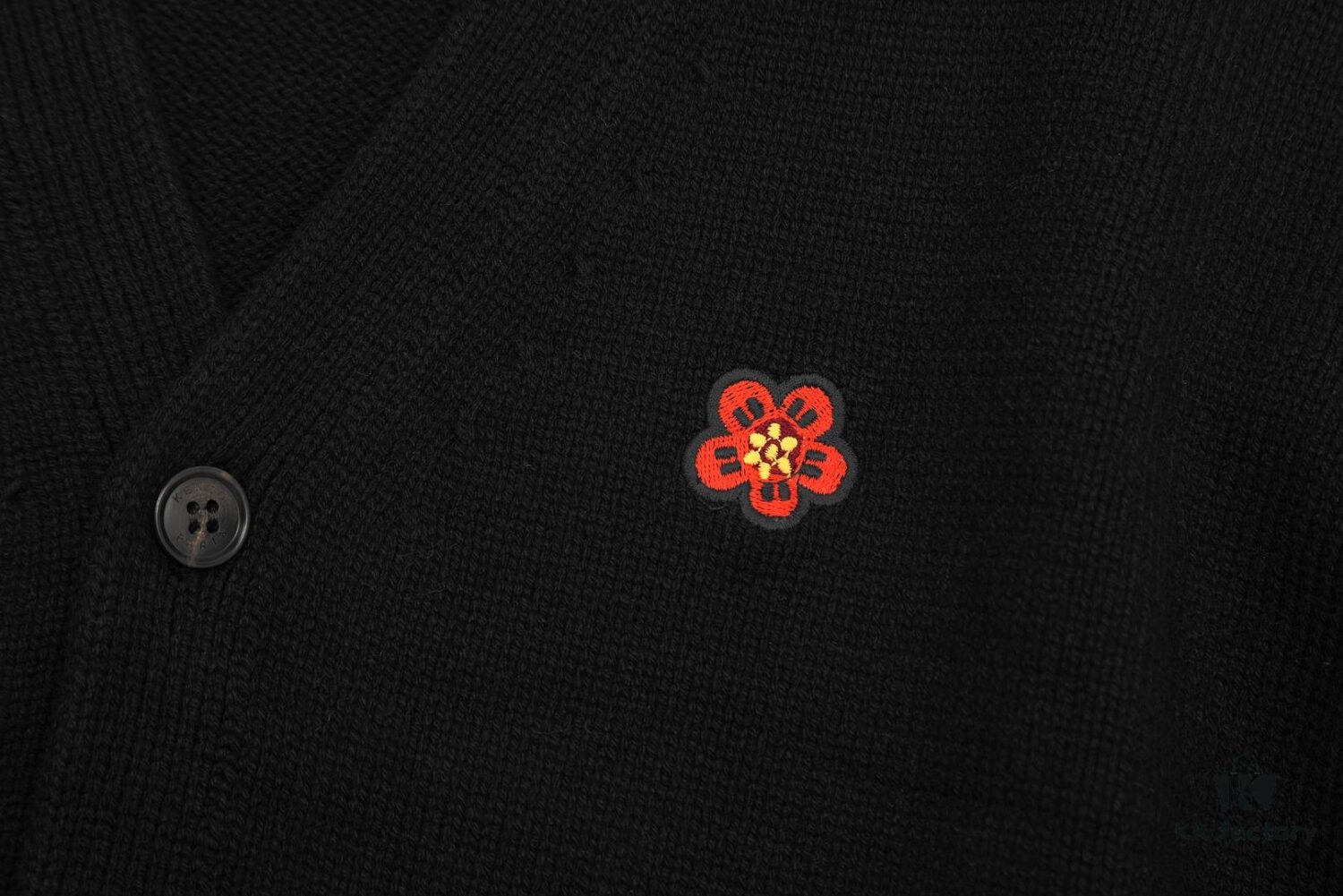 KENZO Begonia Flower V-Neck Solid Color Embroidered Logo Unisex Knit Cardigan