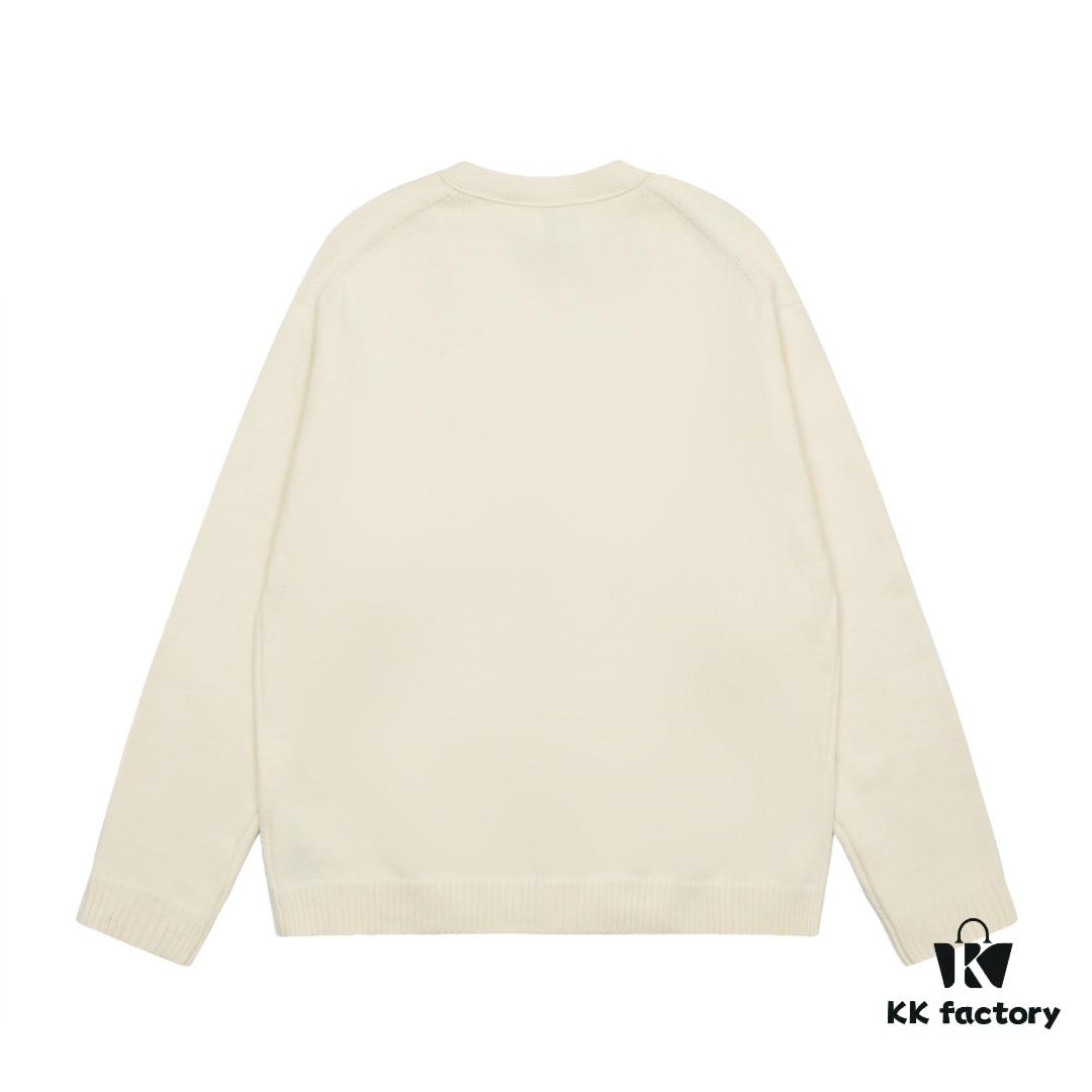 KENZO Begonia Flower V-Neck Embroidered Logo Unisex Knit Cardigan