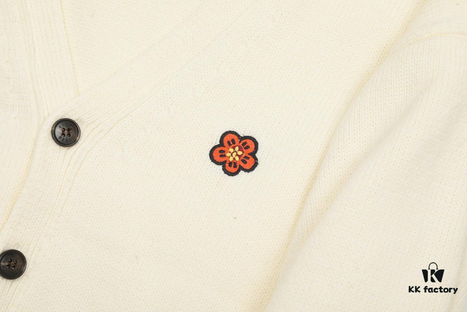KENZO Begonia Flower V-Neck Embroidered Logo Unisex Knit Cardigan