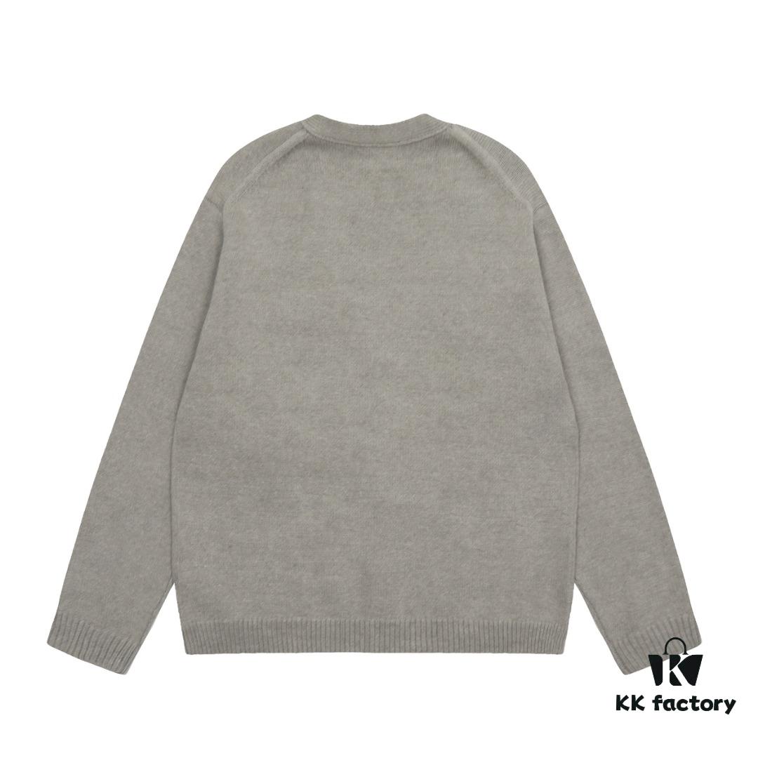 KENZO Begonia Flower V-Neck Solid Color Embroidered Logo Unisex Knit Cardigan