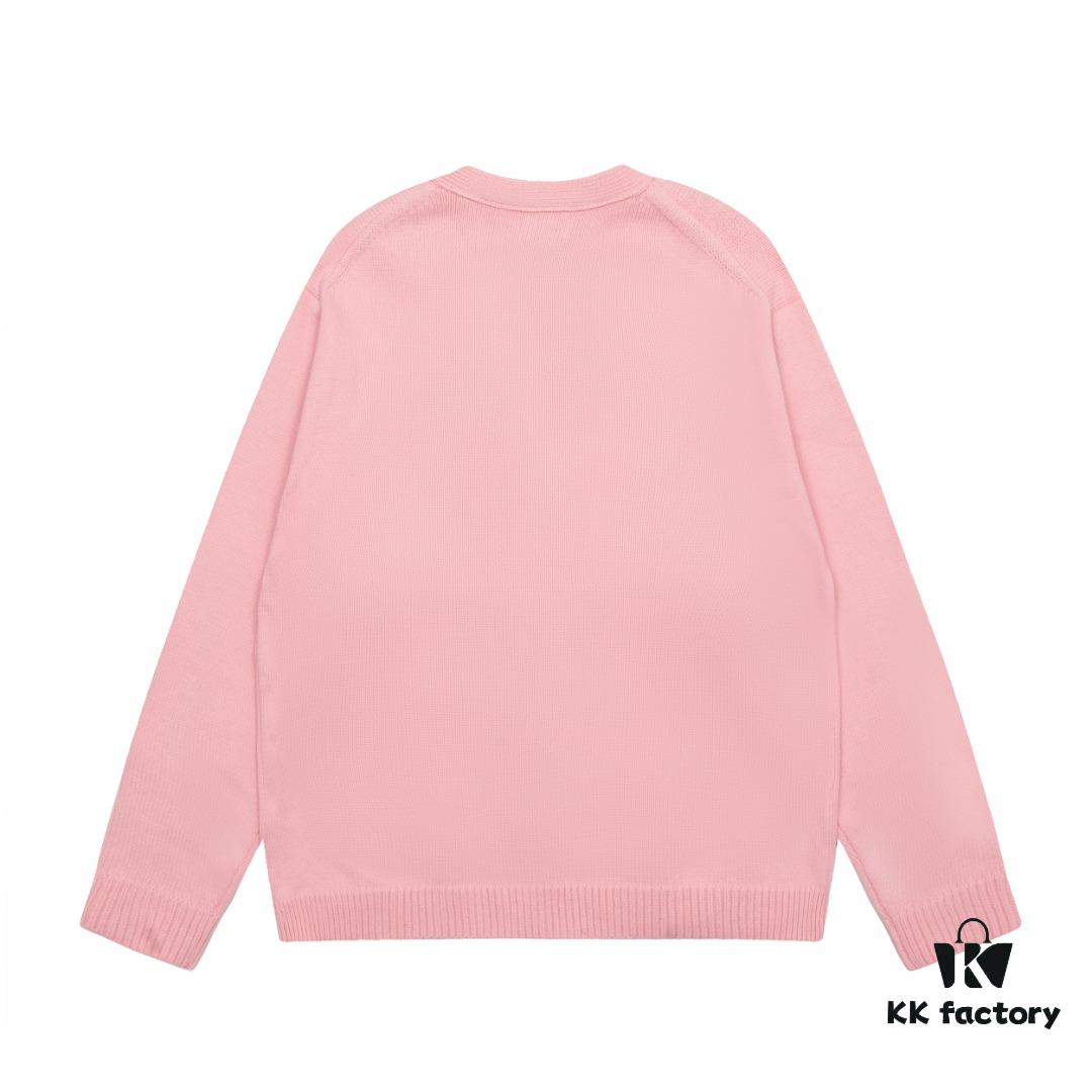 KENZO Begonia Flower V-Neck Solid Color Embroidered Logo Unisex Knit Cardigan