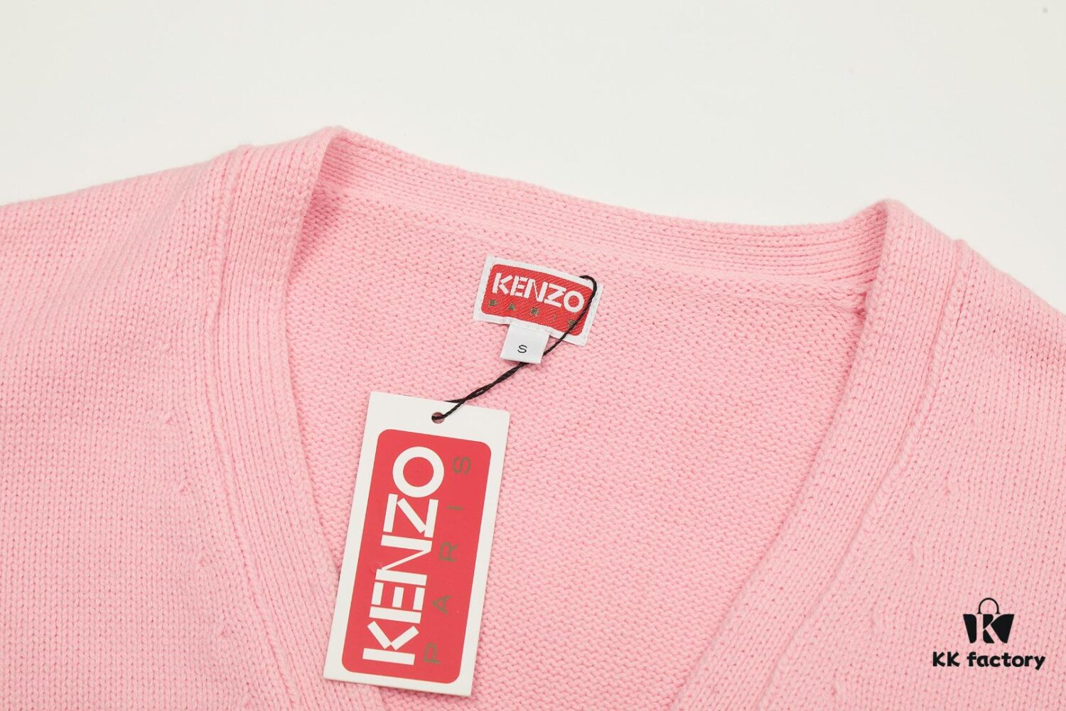 KENZO Begonia Flower V-Neck Solid Color Embroidered Logo Unisex Knit Cardigan