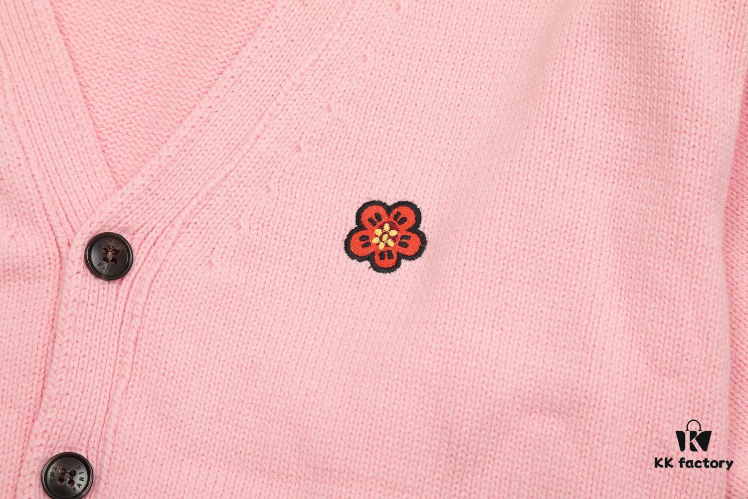 KENZO Begonia Flower V-Neck Solid Color Embroidered Logo Unisex Knit Cardigan