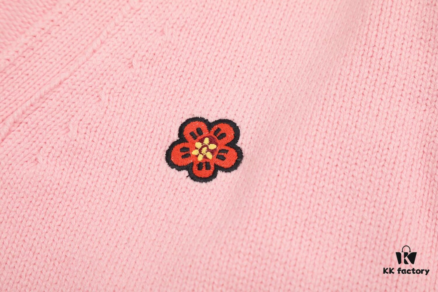 KENZO Begonia Flower V-Neck Solid Color Embroidered Logo Unisex Knit Cardigan