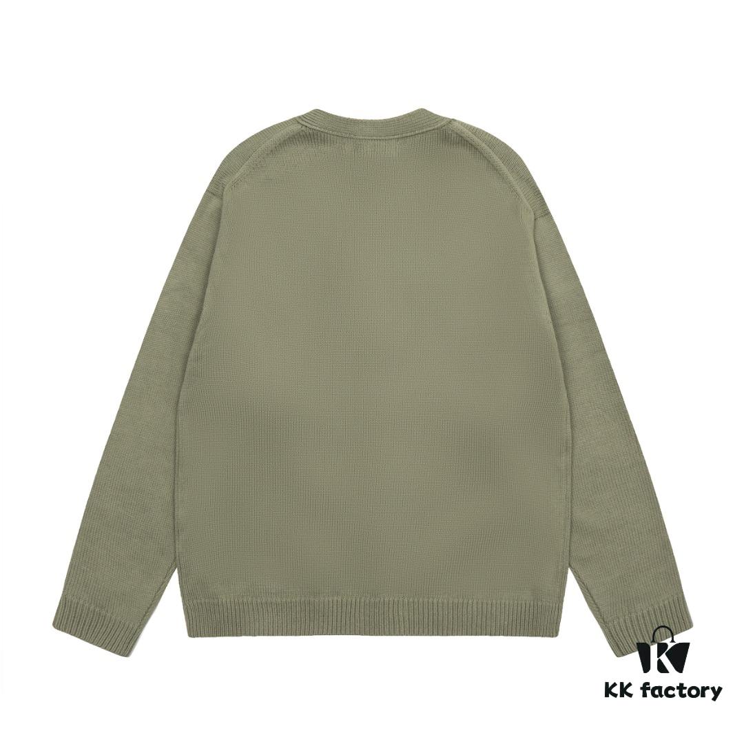 KENZO Begonia Flower V-Neck Solid Color Embroidered Logo Unisex Knit Cardigan