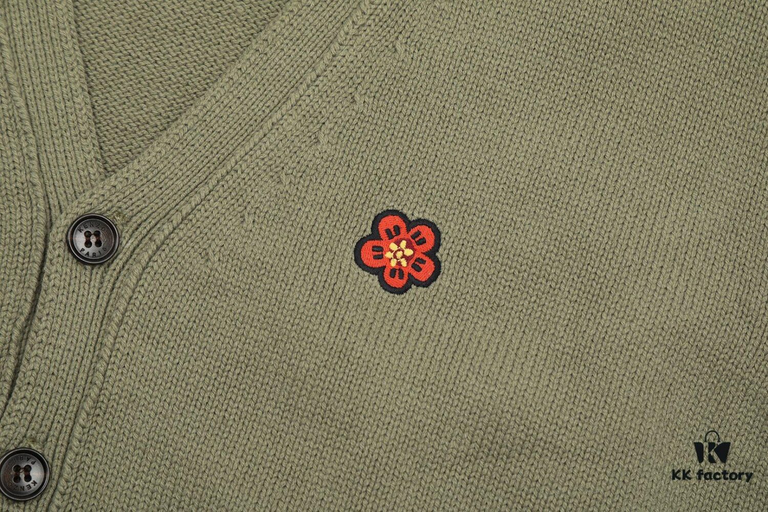 KENZO Begonia Flower V-Neck Solid Color Embroidered Logo Unisex Knit Cardigan