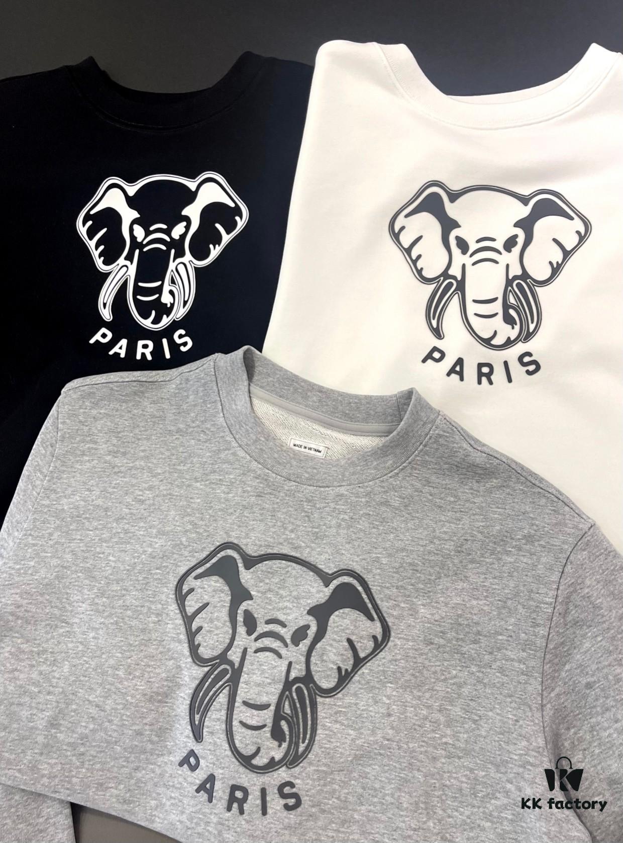 Kenzo Elephant Silicone Patterned 420g Crew Neck Sweatshirt, Unisex Style, Essential for Fall and Winter