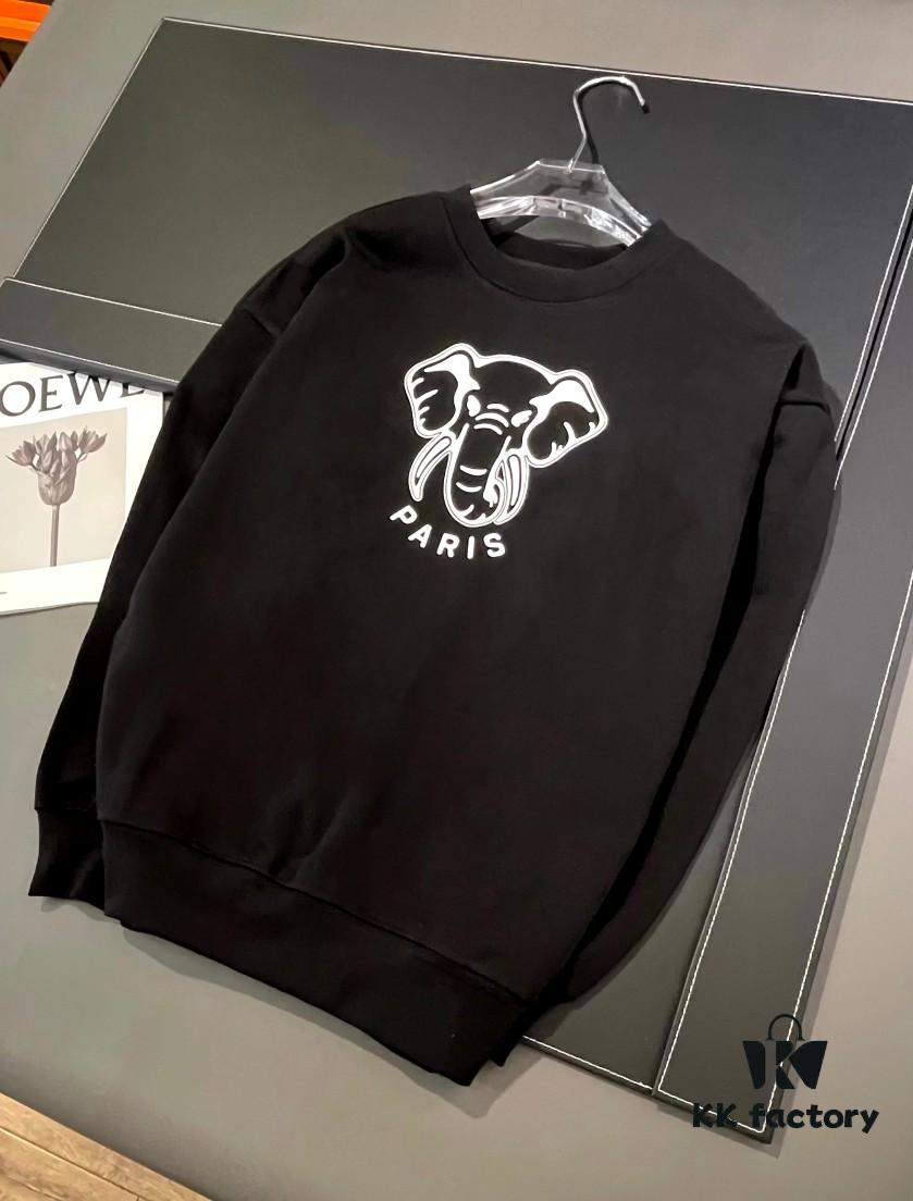 Kenzo Elephant Silicone Patterned 420g Crew Neck Sweatshirt, Unisex Style, Essential for Fall and Winter