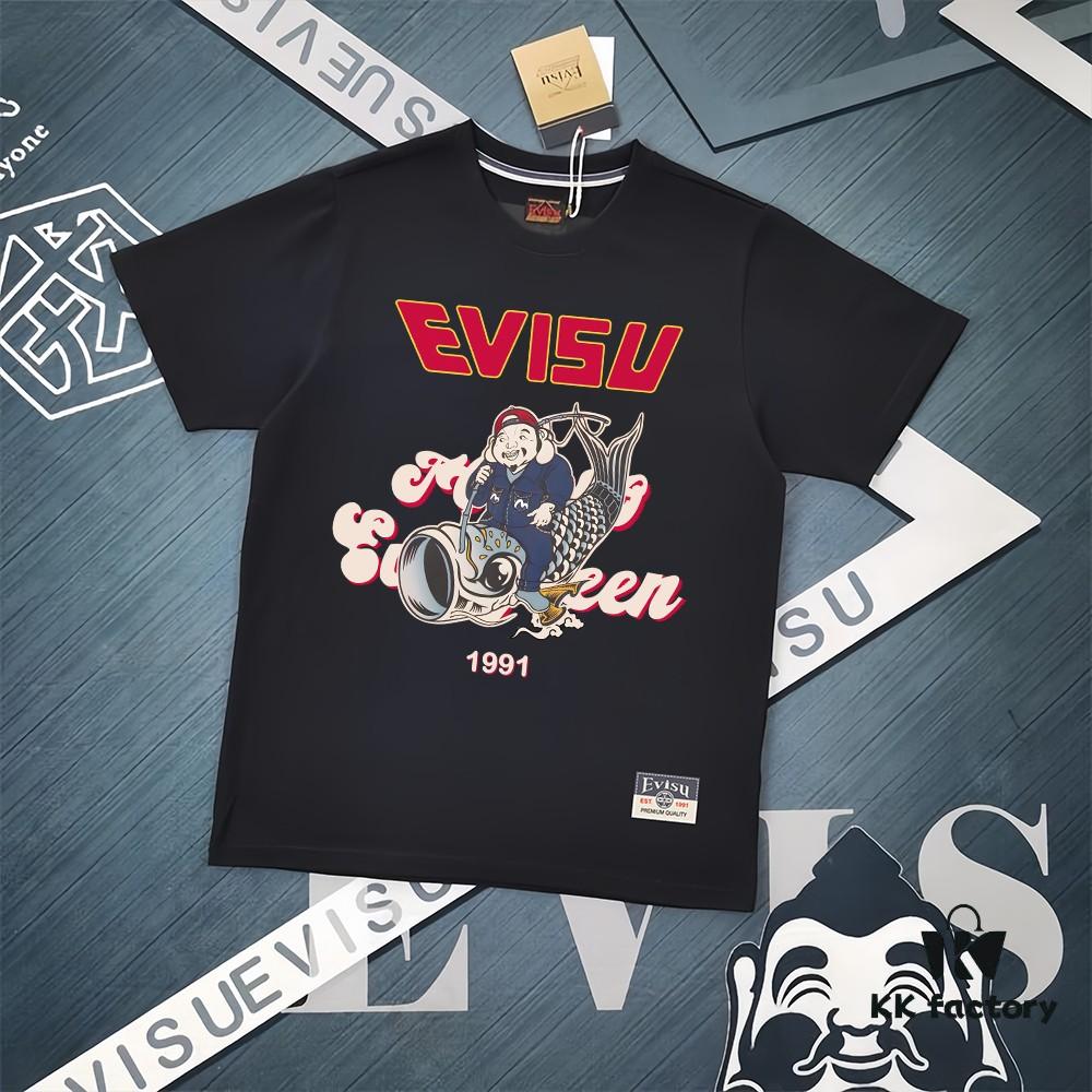 Evisu 2025 New Year God Printed T-Shirt High-Quality Version Premium 300g Double-Yarn Cotton Unisex Loose Fit T-Shirt