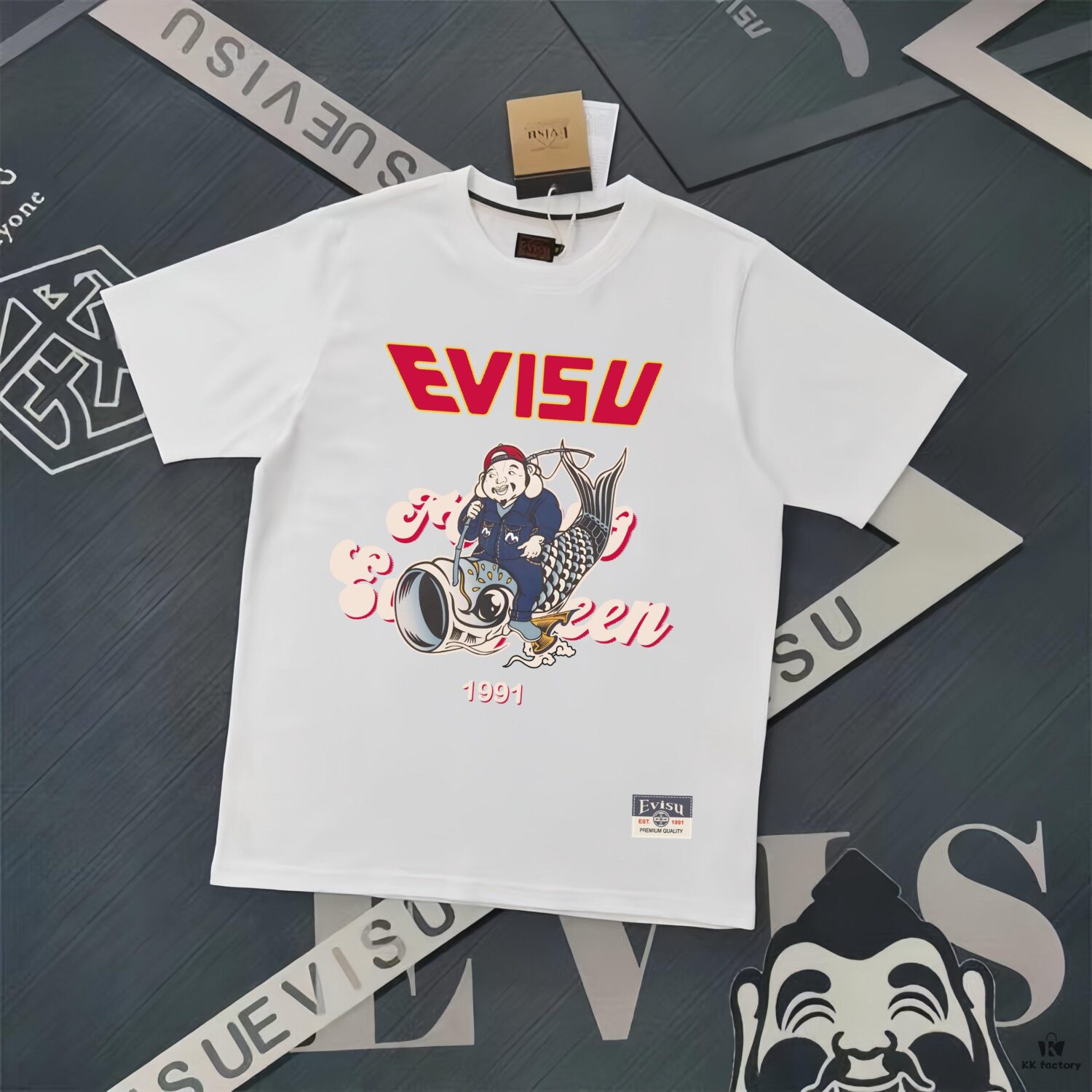 Evisu 2025 New Year God Printed T-Shirt High Version   High Quality   300g Double-Yarn Pure Cotton Fabric Unisex Loose Fit