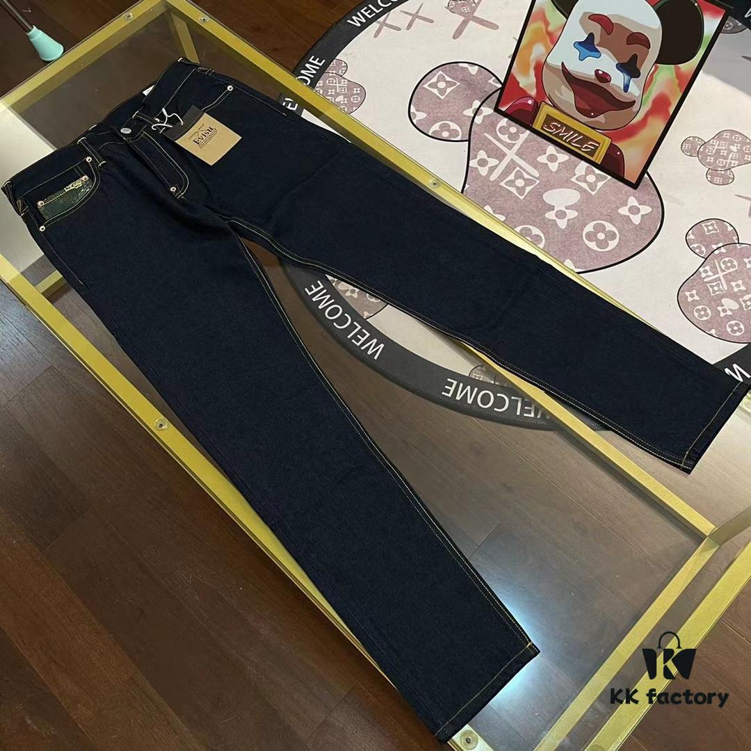 EVISU 2024 Spring/Summer New Men's Straight Narrow Jeans with Embroidered Seagull and Patch Pockets