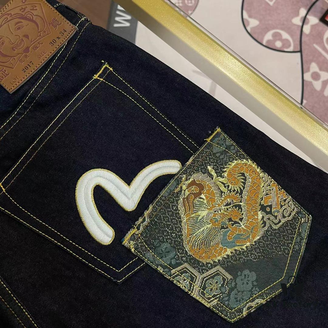 EVISU 2024 Spring/Summer New Men's Straight Narrow Jeans with Embroidered Seagull and Patch Pockets