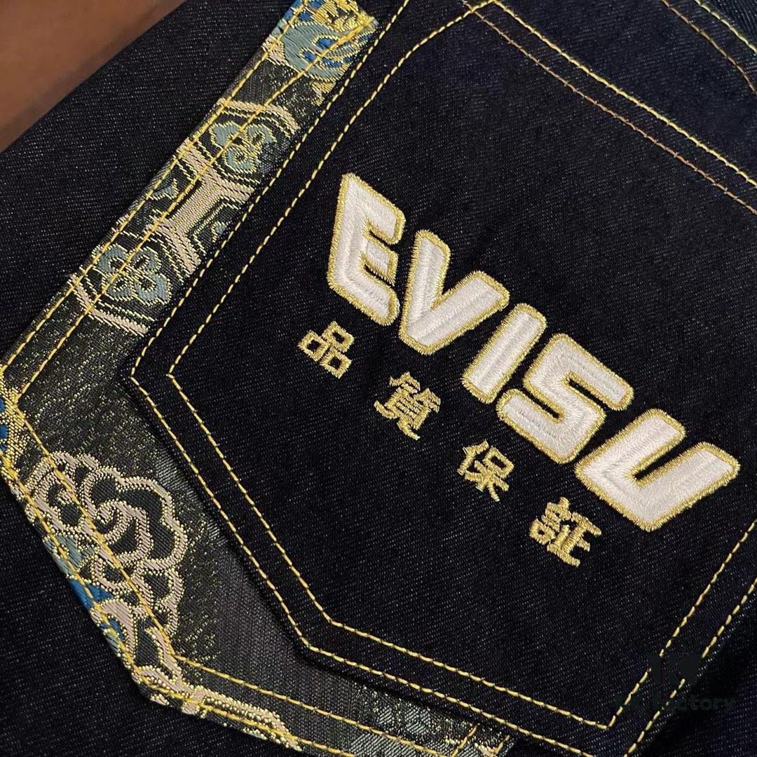 EVISU 2024 Spring/Summer New Men's Straight Narrow Jeans with Embroidered Seagull and Patch Pockets