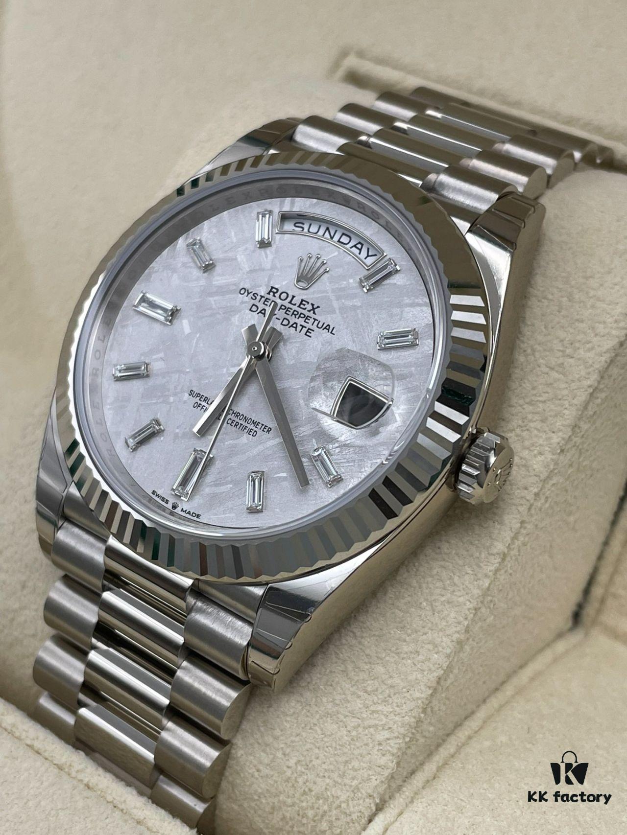 Rolex Datejust Series Model m228239-0055 Automatic Mechanical Watch with Date and Day Display, Platinum Case, Diamond Markers, Meteorite Dial, 41mm