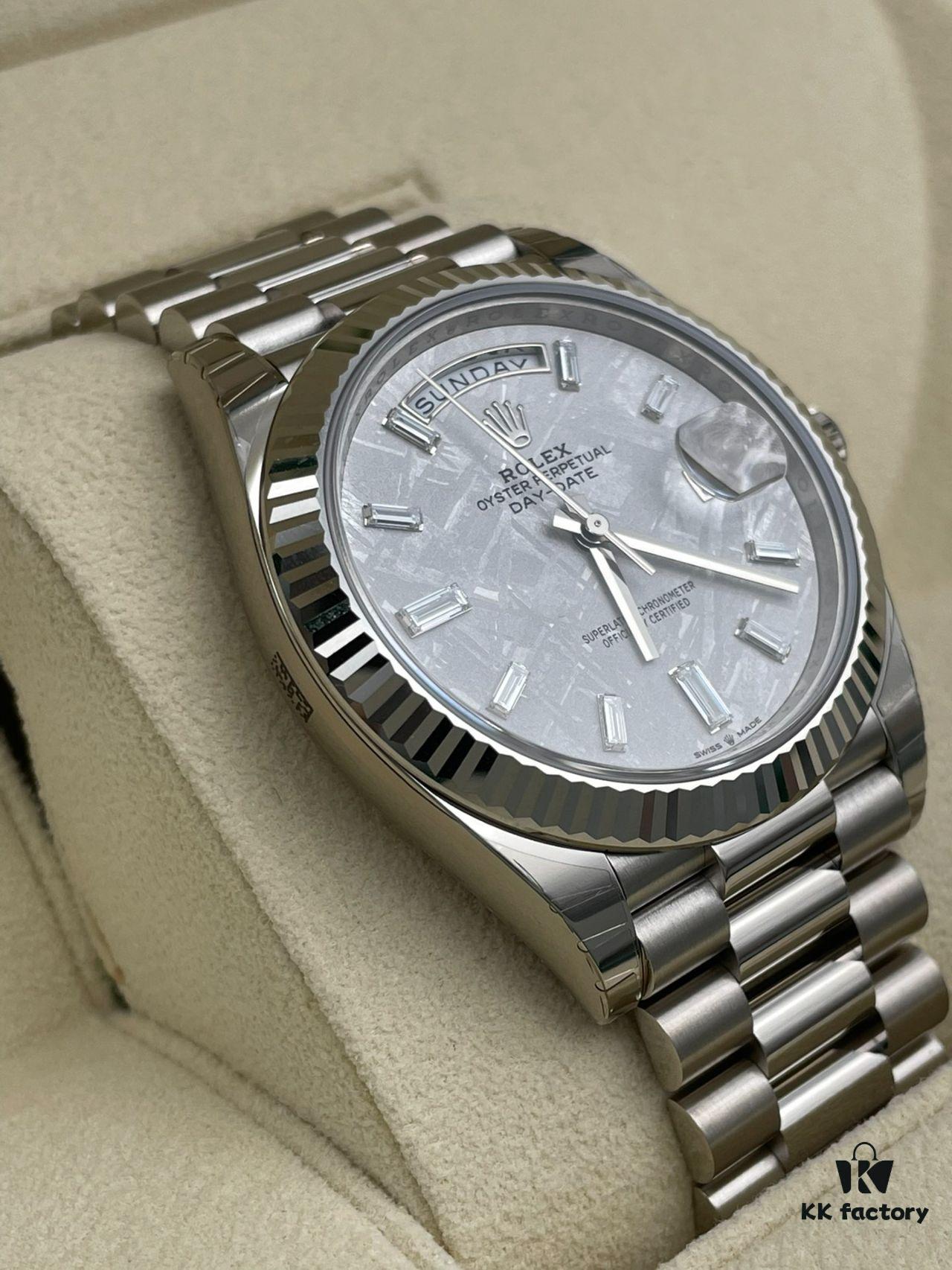 Rolex Datejust Series Model m228239-0055 Automatic Mechanical Watch with Date and Day Display, Platinum Case, Diamond Markers, Meteorite Dial, 41mm