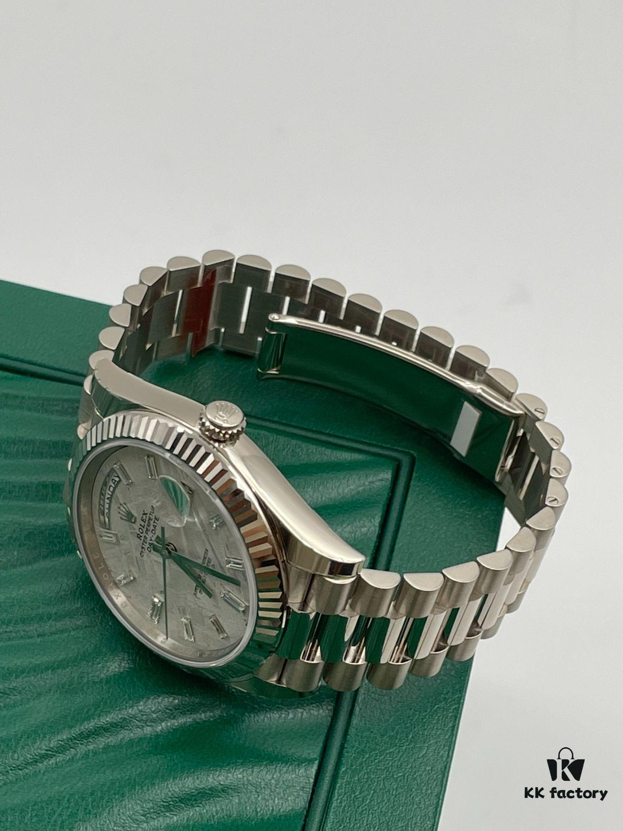 Rolex Datejust Series Model m228239-0055 Automatic Mechanical Watch with Date and Day Display, Platinum Case, Diamond Markers, Meteorite Dial, 41mm